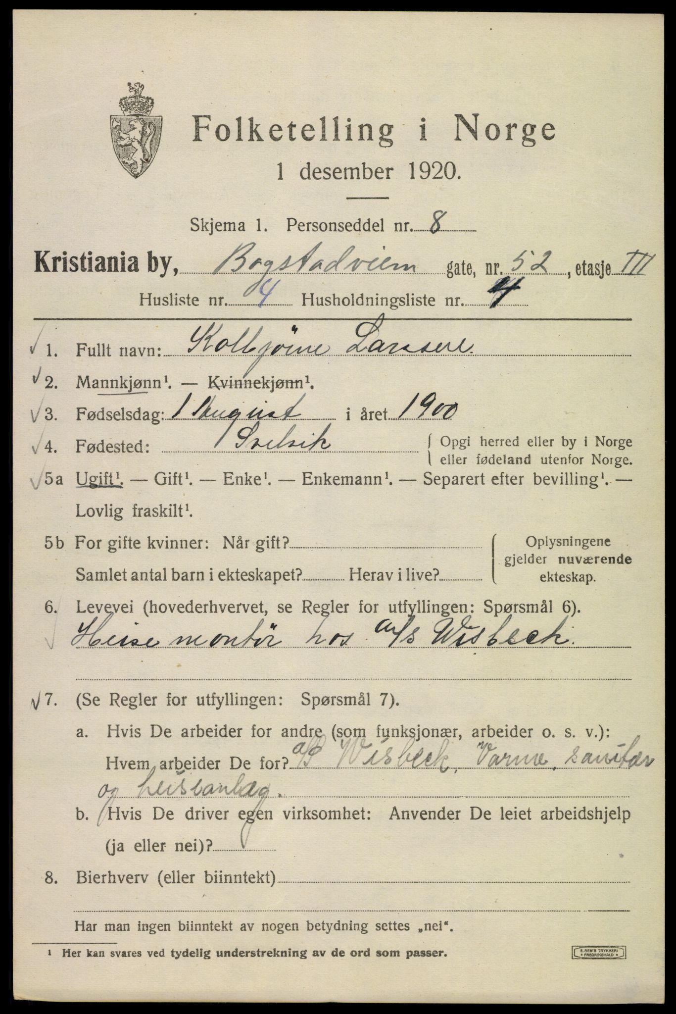 SAO, 1920 census for Kristiania, 1920, p. 166601