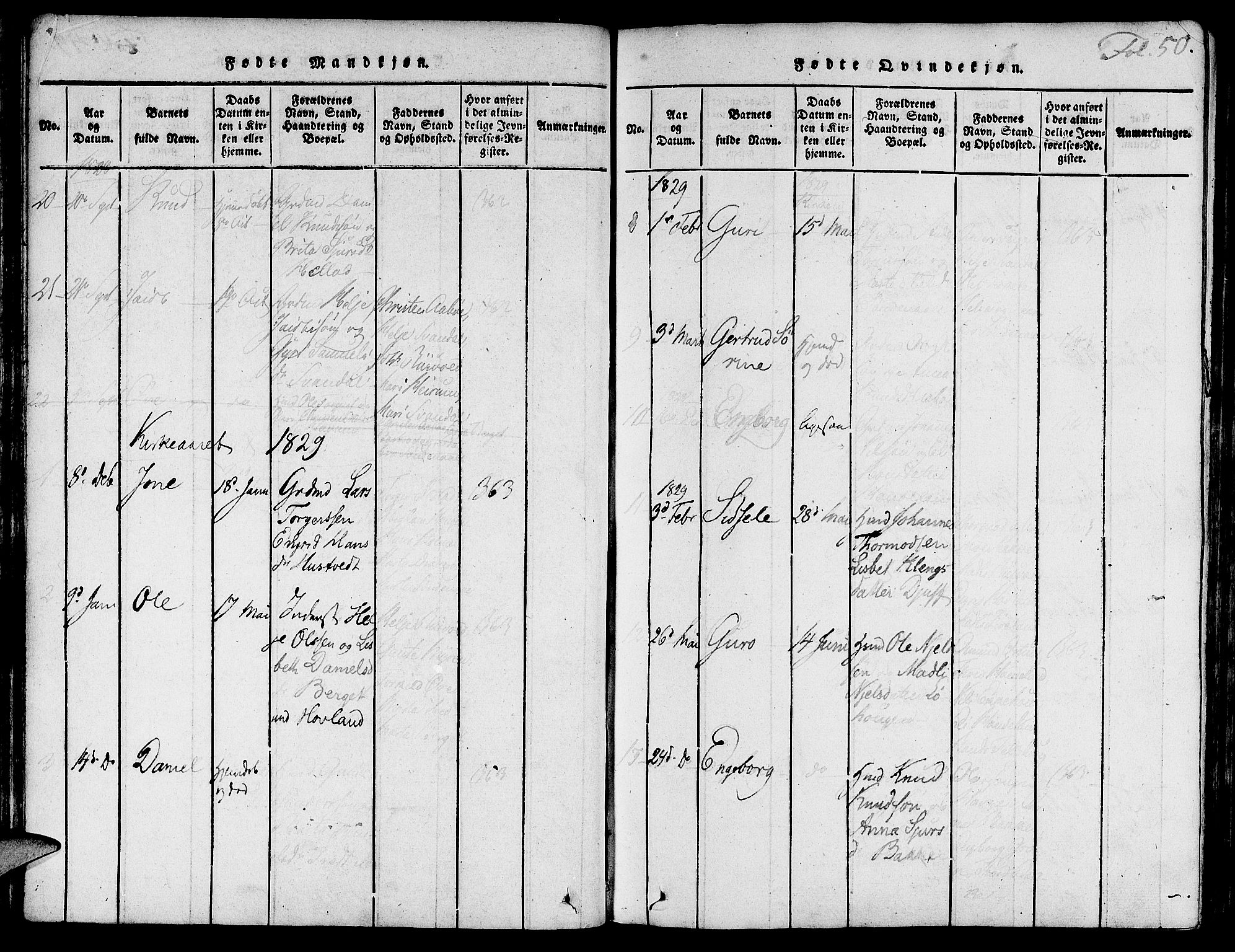 Suldal sokneprestkontor, SAST/A-101845/01/IV/L0007: Parish register (official) no. A 7, 1817-1838, p. 50