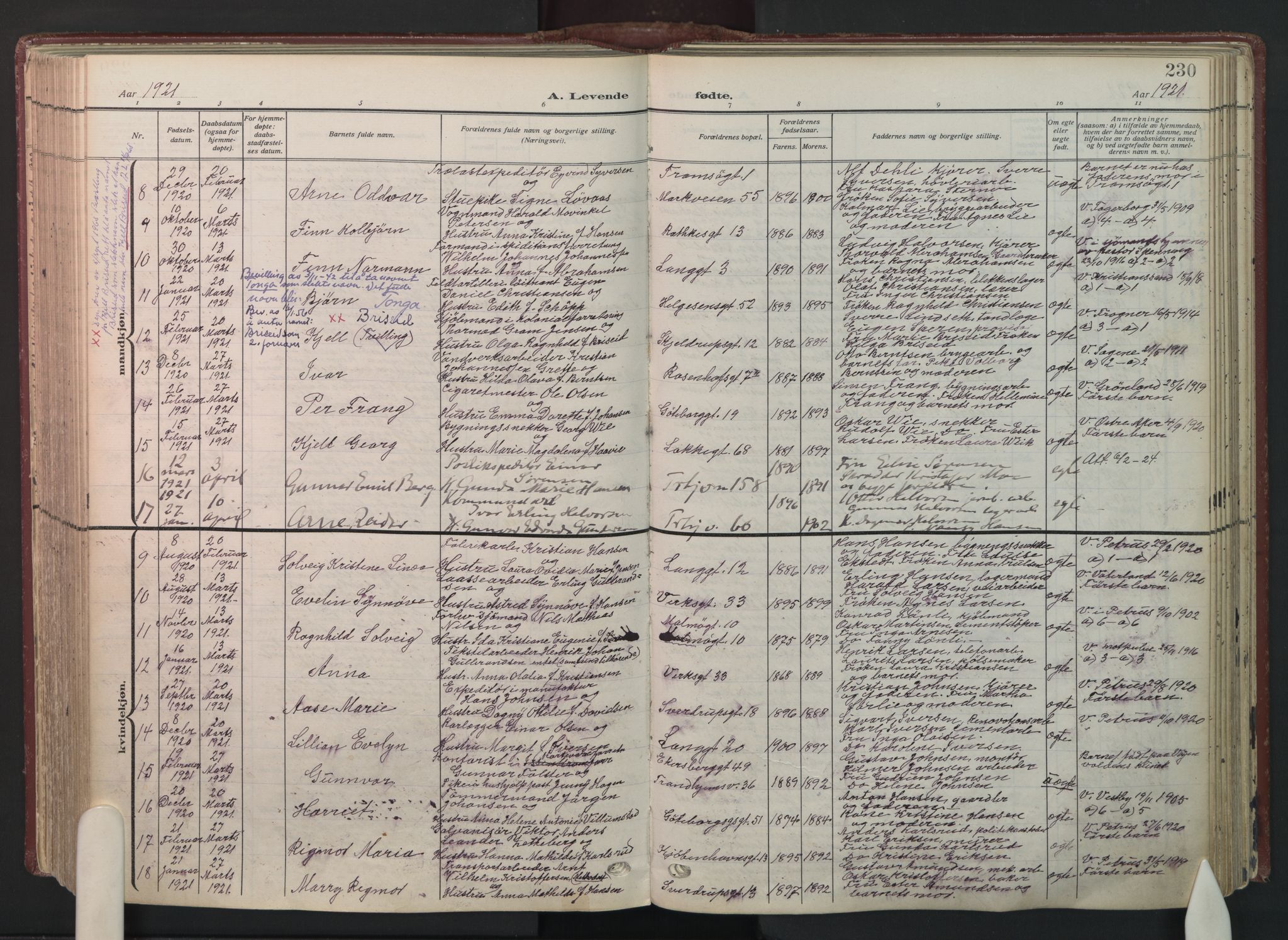 Petrus prestekontor Kirkebøker, AV/SAO-A-10872/F/Fa/L0012: Parish register (official) no. 12, 1909-1936, p. 230