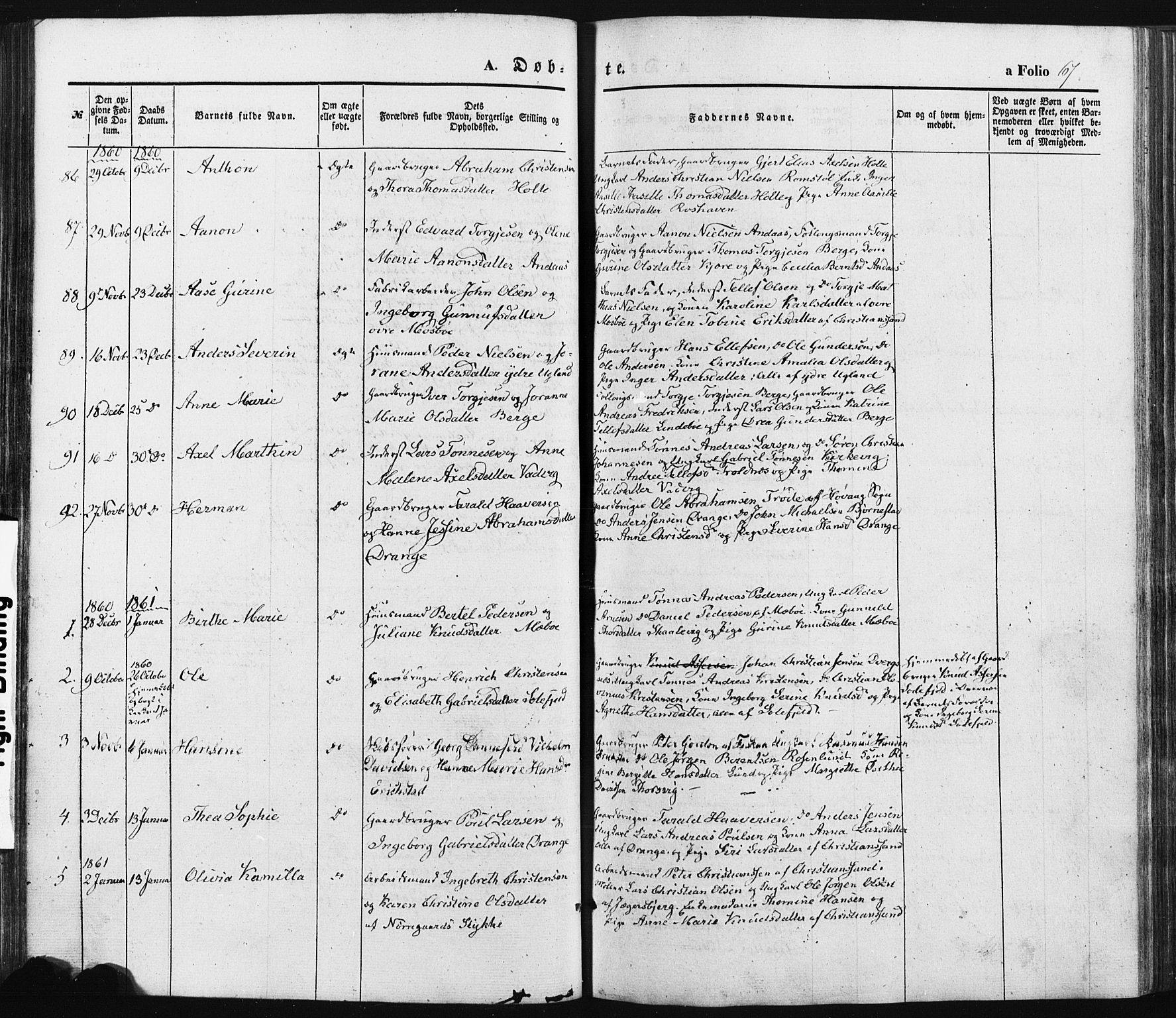 Oddernes sokneprestkontor, SAK/1111-0033/F/Fa/Faa/L0007: Parish register (official) no. A 7, 1851-1863, p. 67