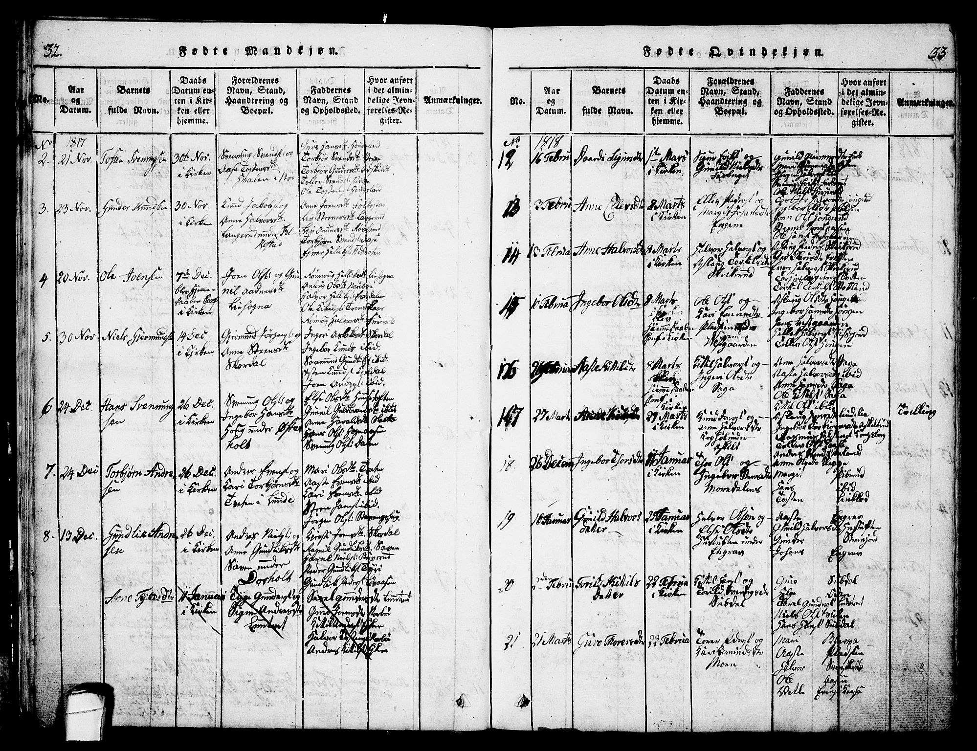 Bø kirkebøker, AV/SAKO-A-257/G/Ga/L0001: Parish register (copy) no. 1, 1815-1831, p. 32-33