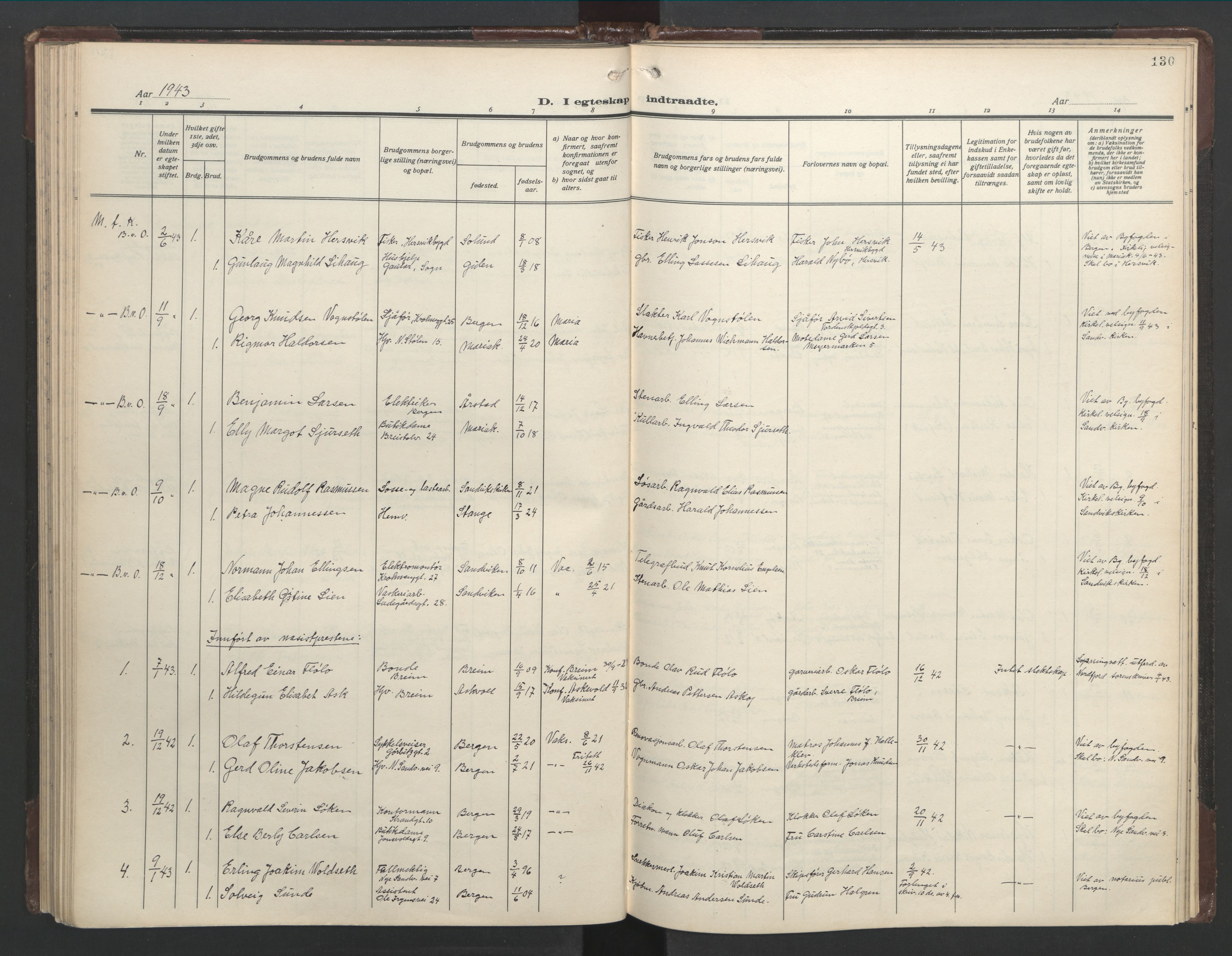 Mariakirken Sokneprestembete, SAB/A-76901/H/Hab/L0011: Parish register (copy) no. A 11, 1938-1955, p. 129b-130a