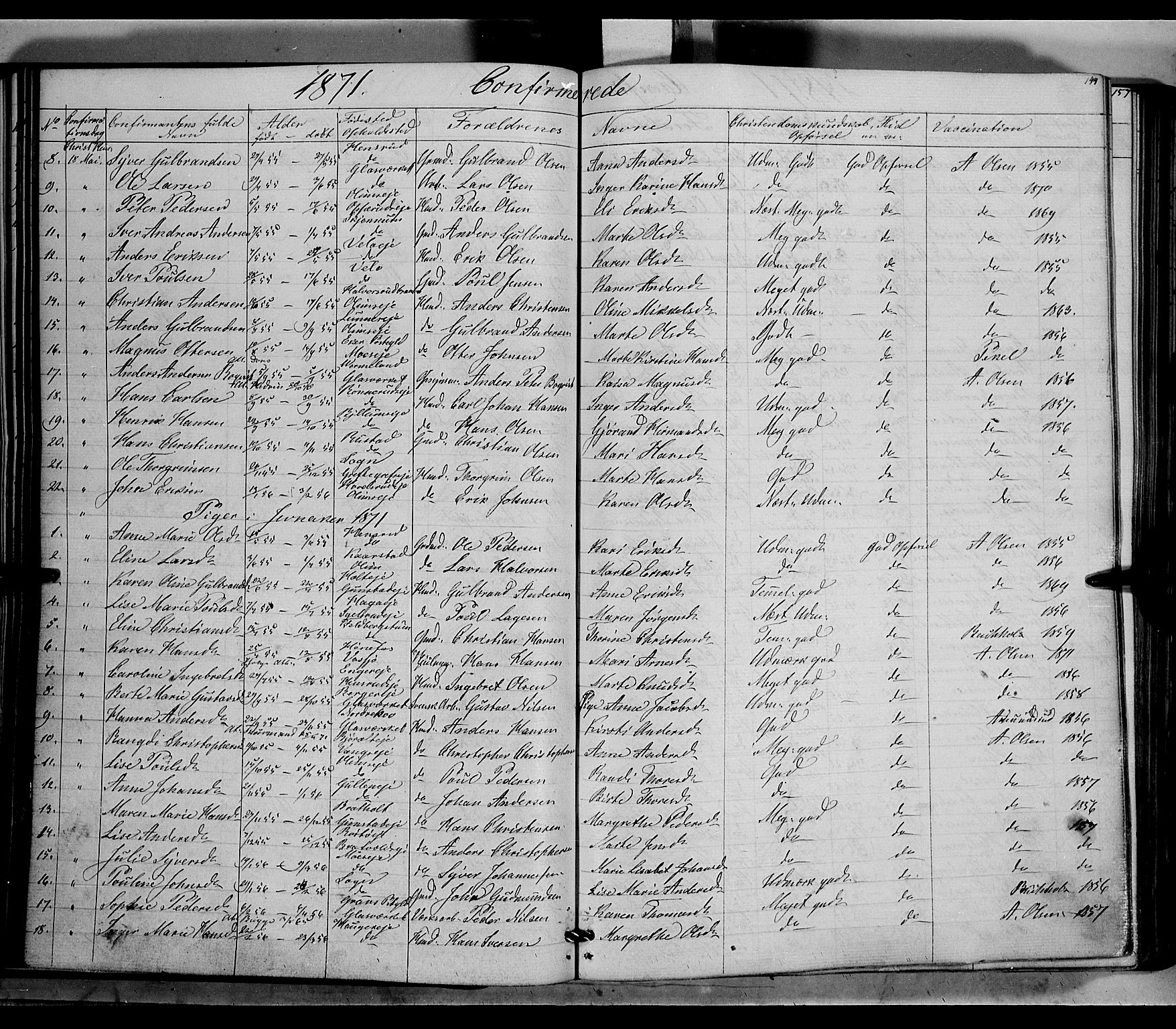 Jevnaker prestekontor, SAH/PREST-116/H/Ha/Haa/L0007: Parish register (official) no. 7, 1858-1876, p. 144