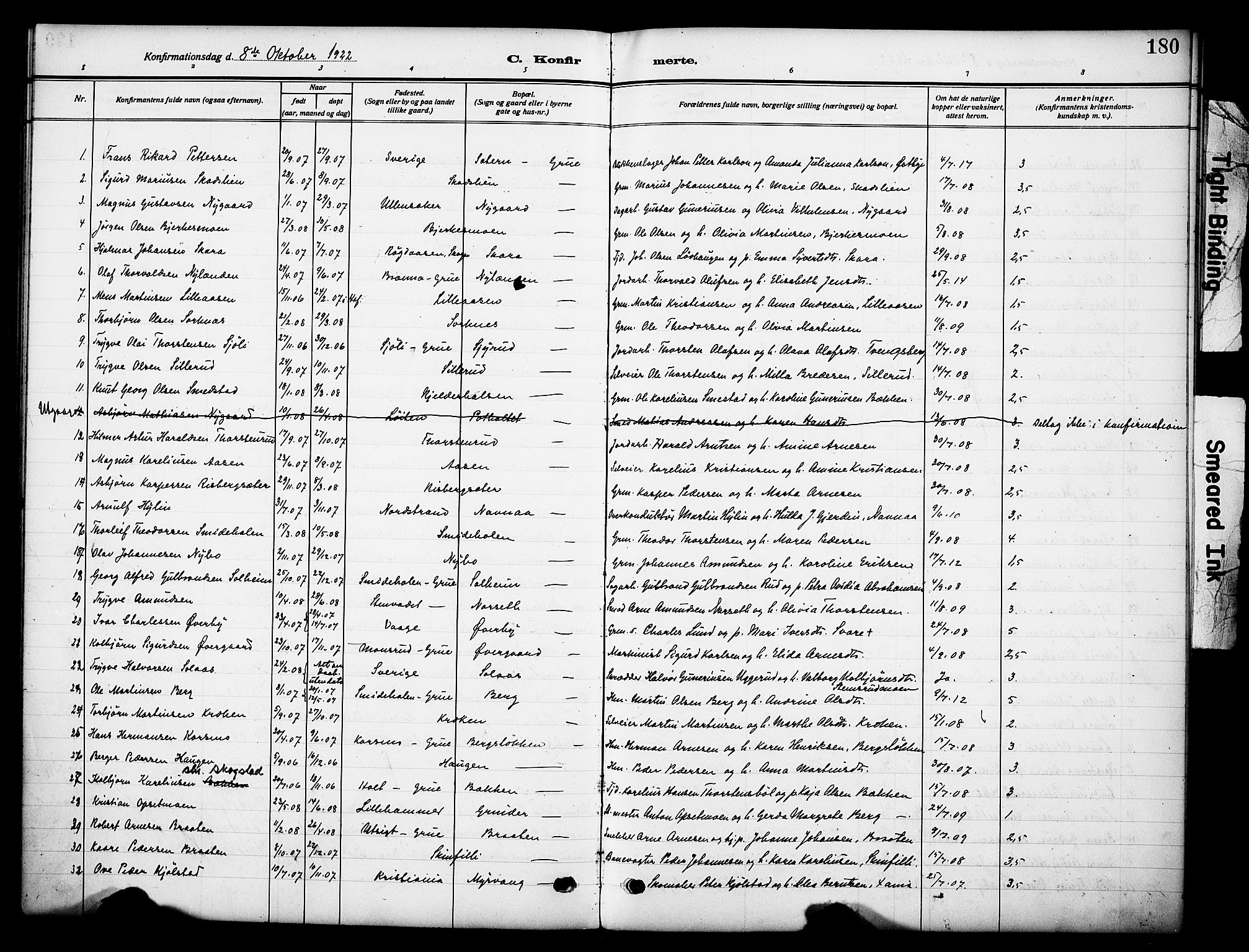 Grue prestekontor, SAH/PREST-036/H/Ha/Haa/L0015: Parish register (official) no. 15, 1911-1922, p. 180
