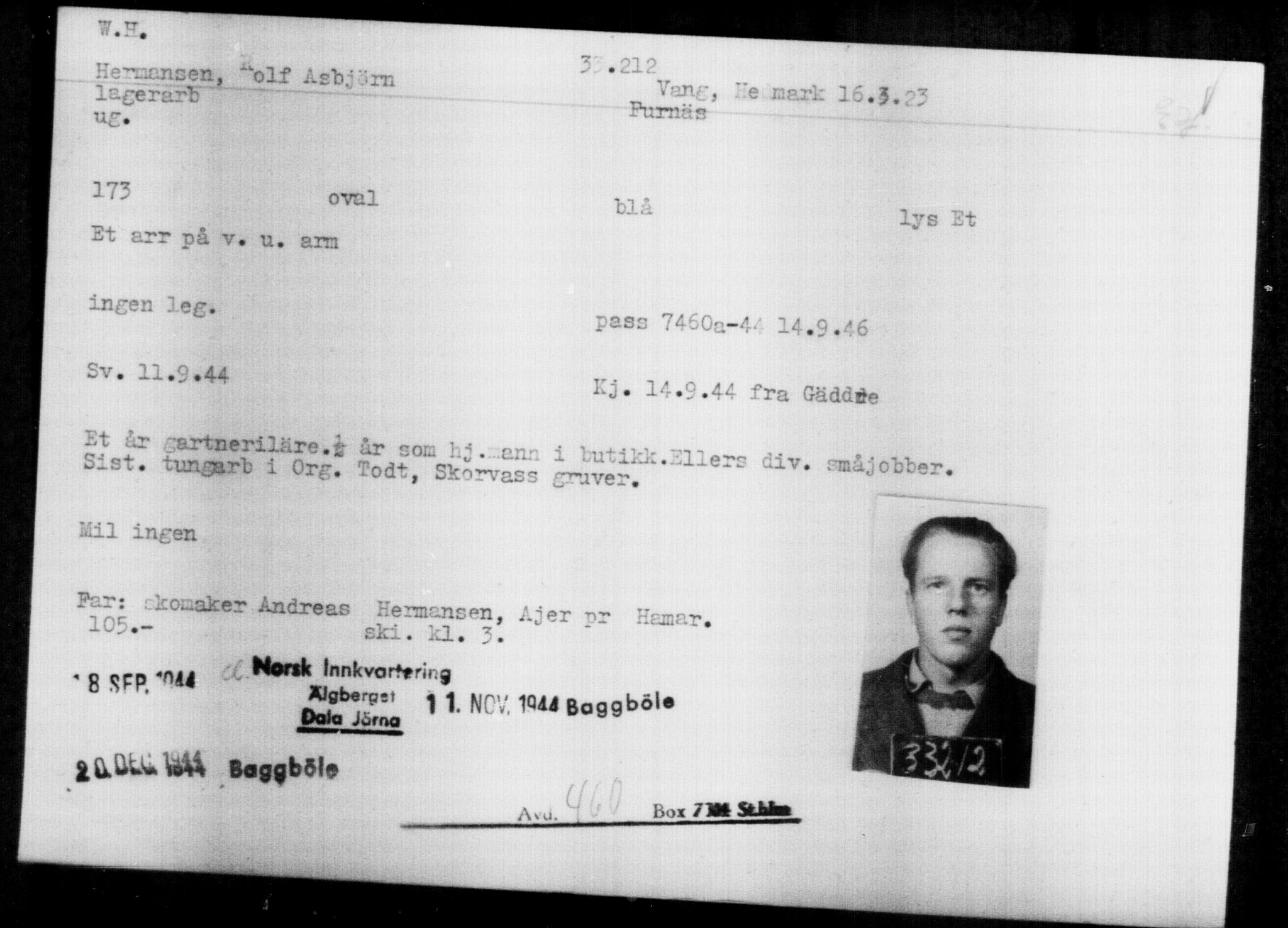 Utenriksstasjonene, Legasjonen i Stockholm, Flyktningkontoret, AV/RA-S-6753/V/Va/L0013: Kjesäterkartoteket, flyktninger med registreringsnr. 31500-34731, 1940-1945, p. 1798