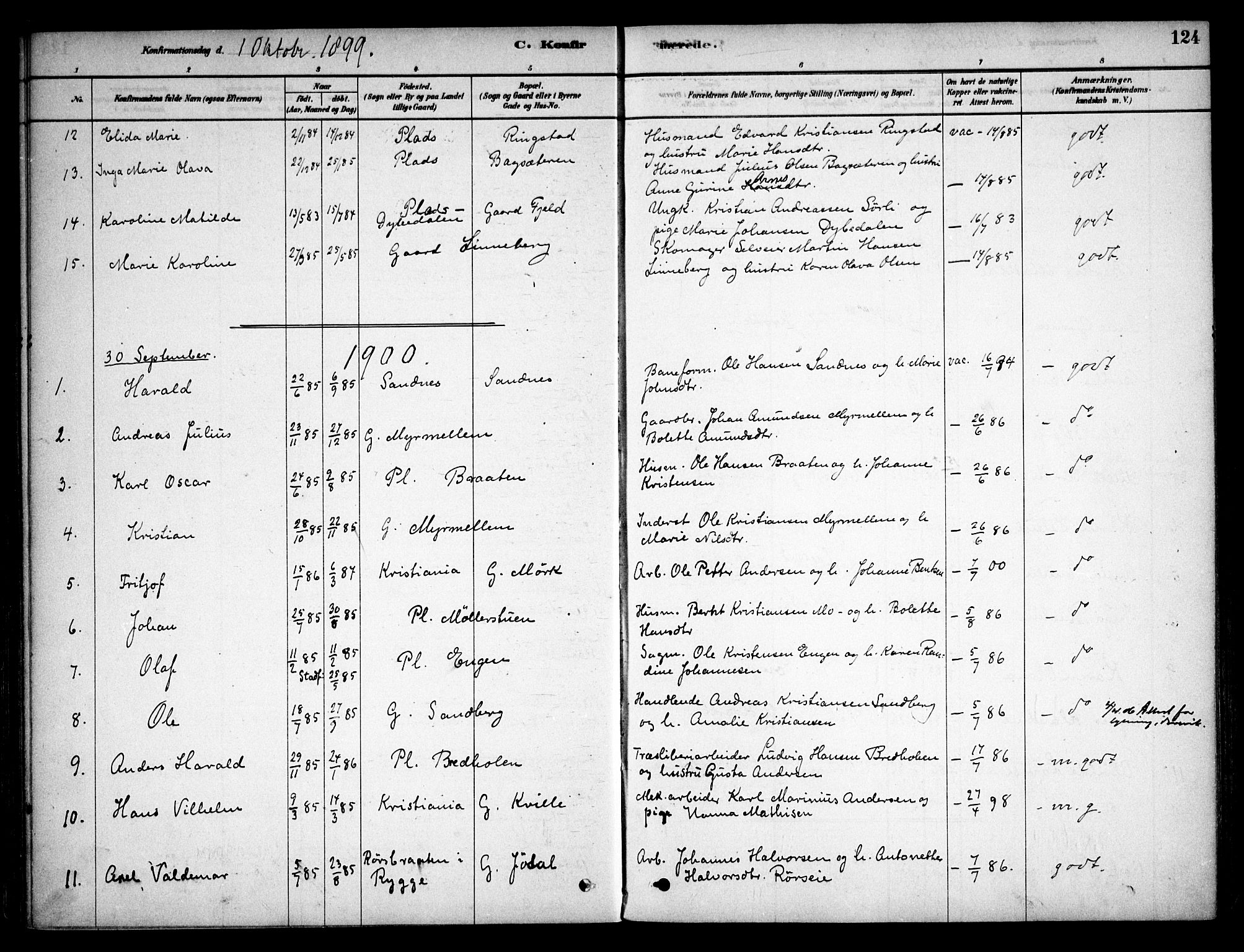 Aurskog prestekontor Kirkebøker, SAO/A-10304a/F/Fb/L0001: Parish register (official) no. II 1, 1878-1909, p. 124