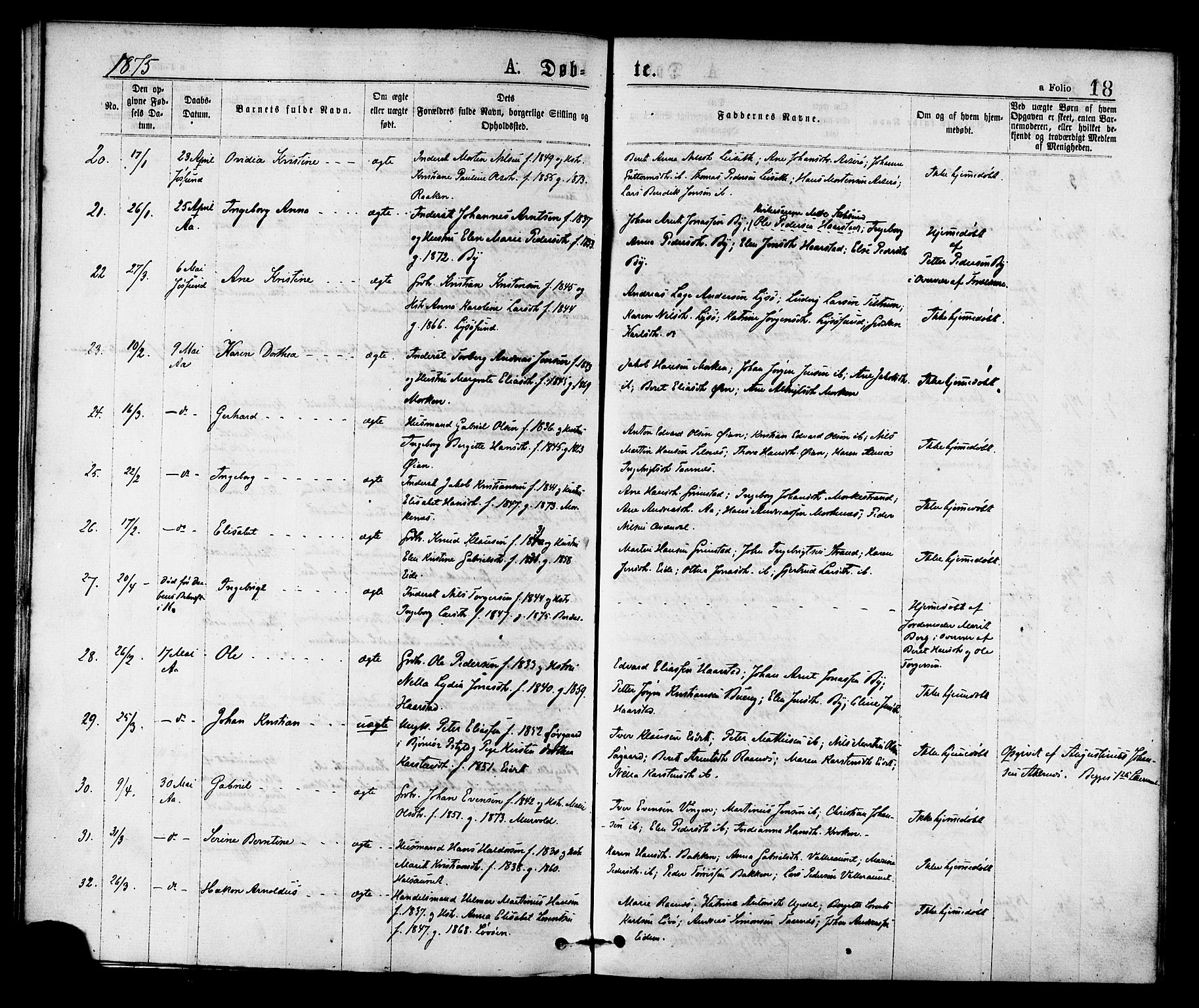 Ministerialprotokoller, klokkerbøker og fødselsregistre - Sør-Trøndelag, AV/SAT-A-1456/655/L0679: Parish register (official) no. 655A08, 1873-1879, p. 18