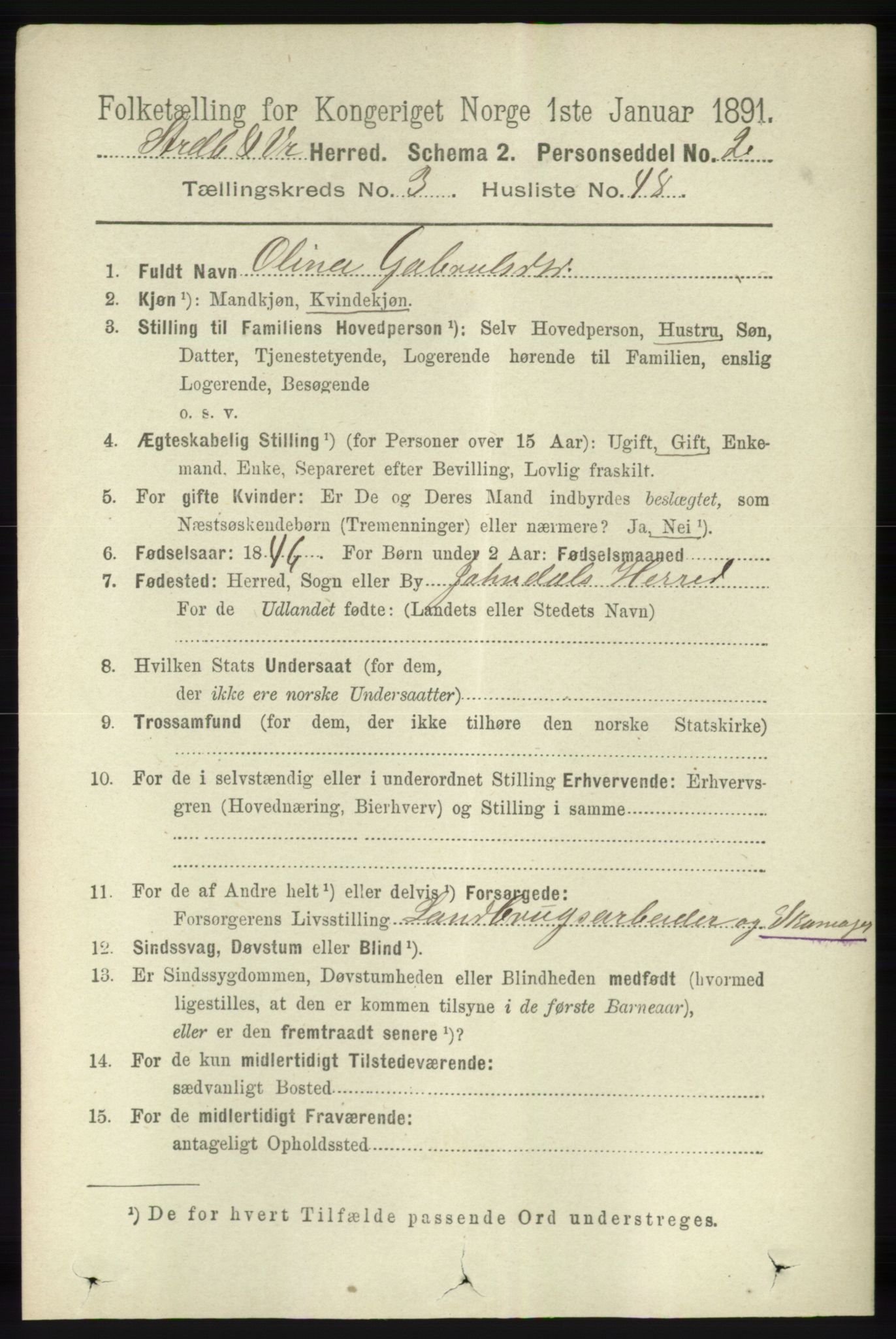 RA, 1891 census for 1226 Strandebarm og Varaldsøy, 1891, p. 1374