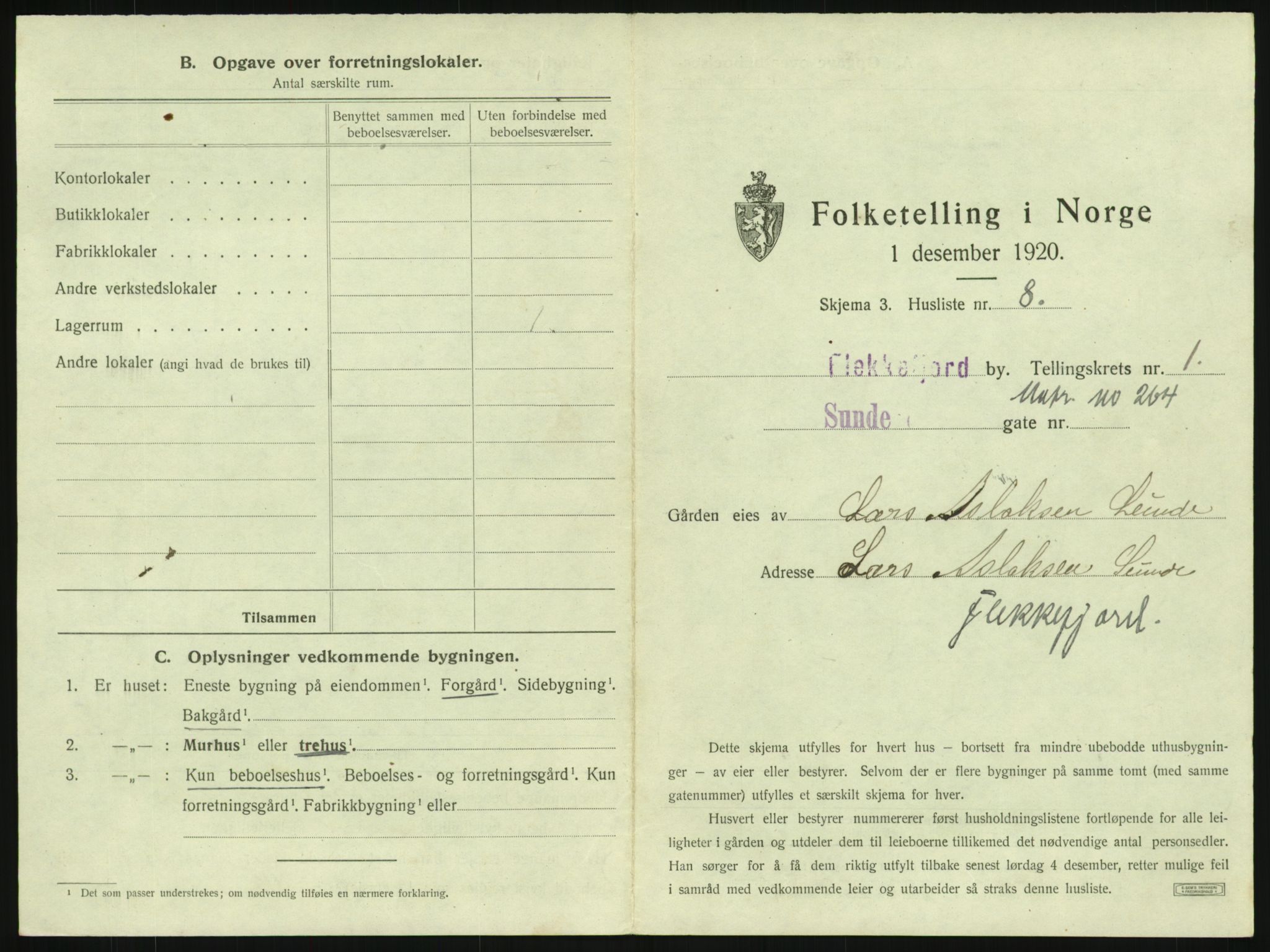 SAK, 1920 census for Flekkefjord, 1920, p. 46