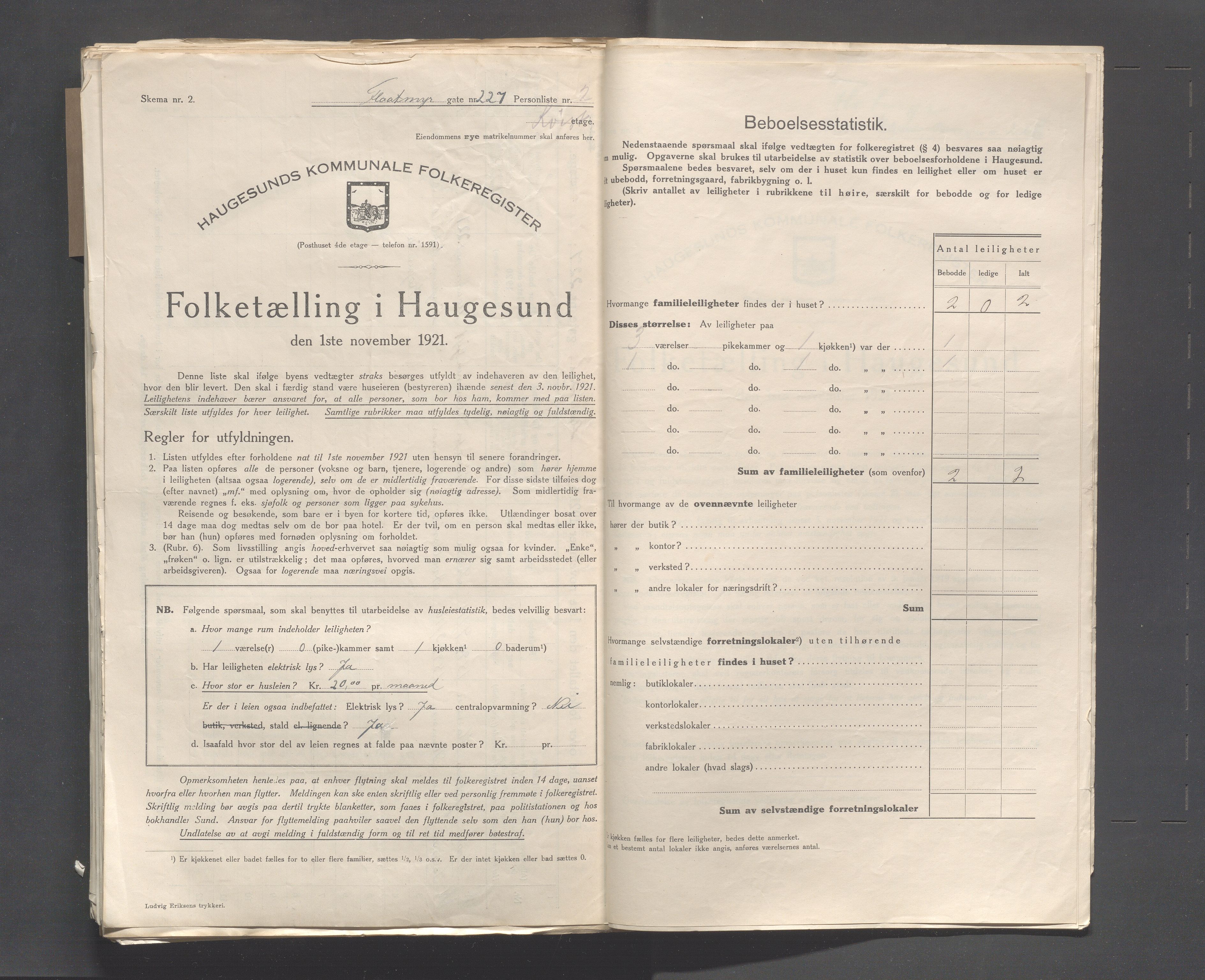 IKAR, Local census 1.11.1921 for Haugesund, 1921, p. 1104