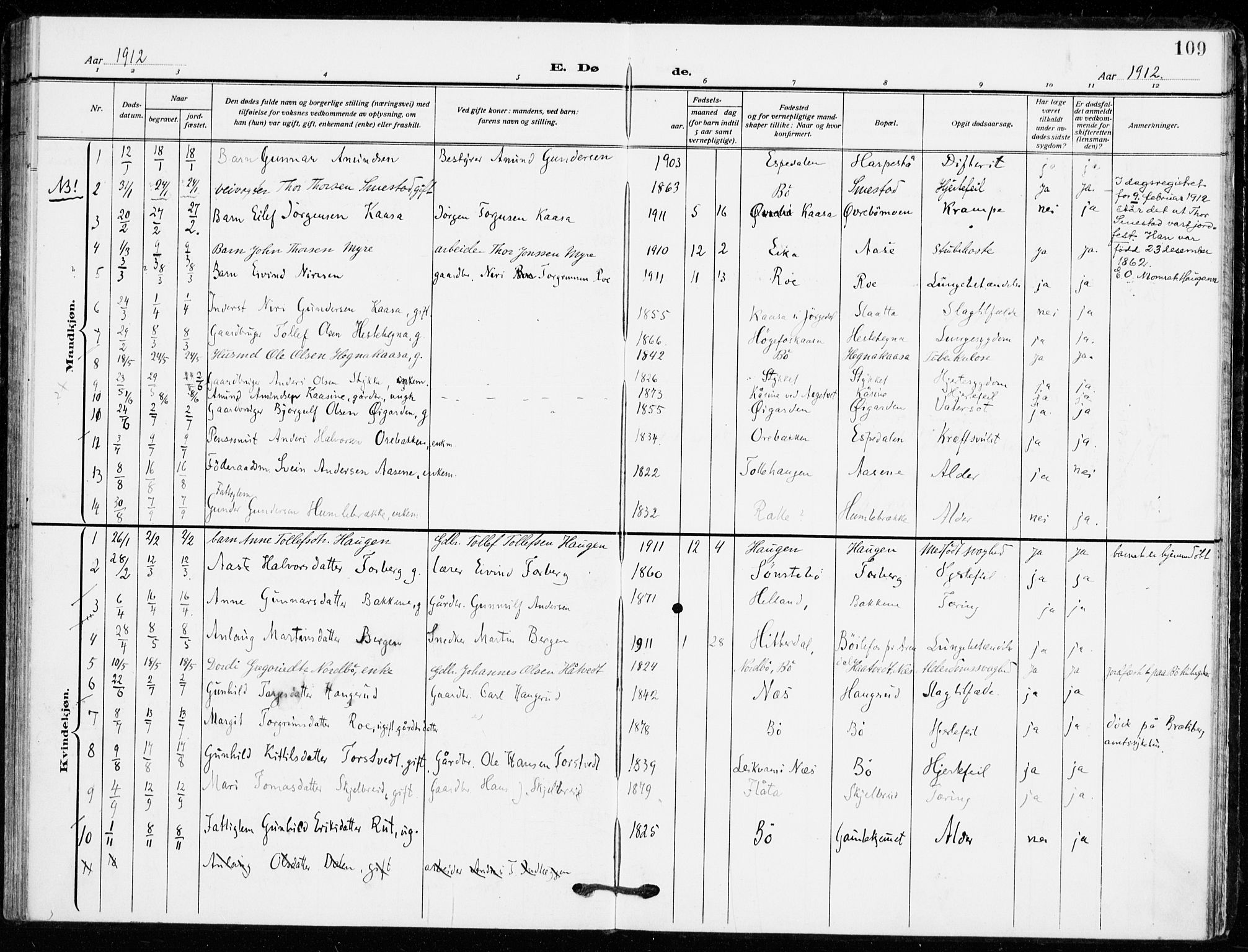 Bø kirkebøker, AV/SAKO-A-257/F/Fa/L0013: Parish register (official) no. 13, 1909-1921, p. 109