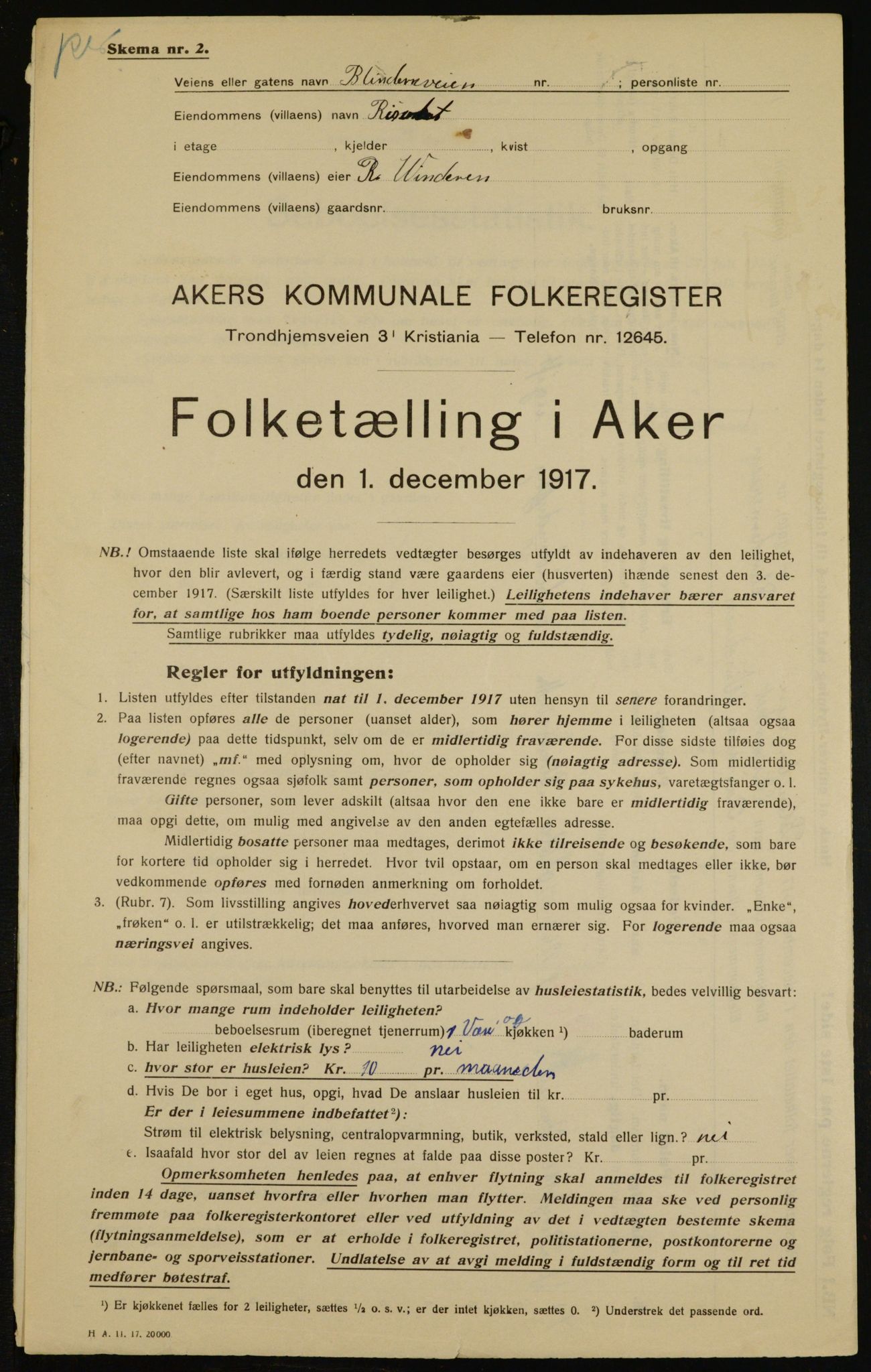 OBA, Municipal Census 1917 for Aker, 1917, p. 10424