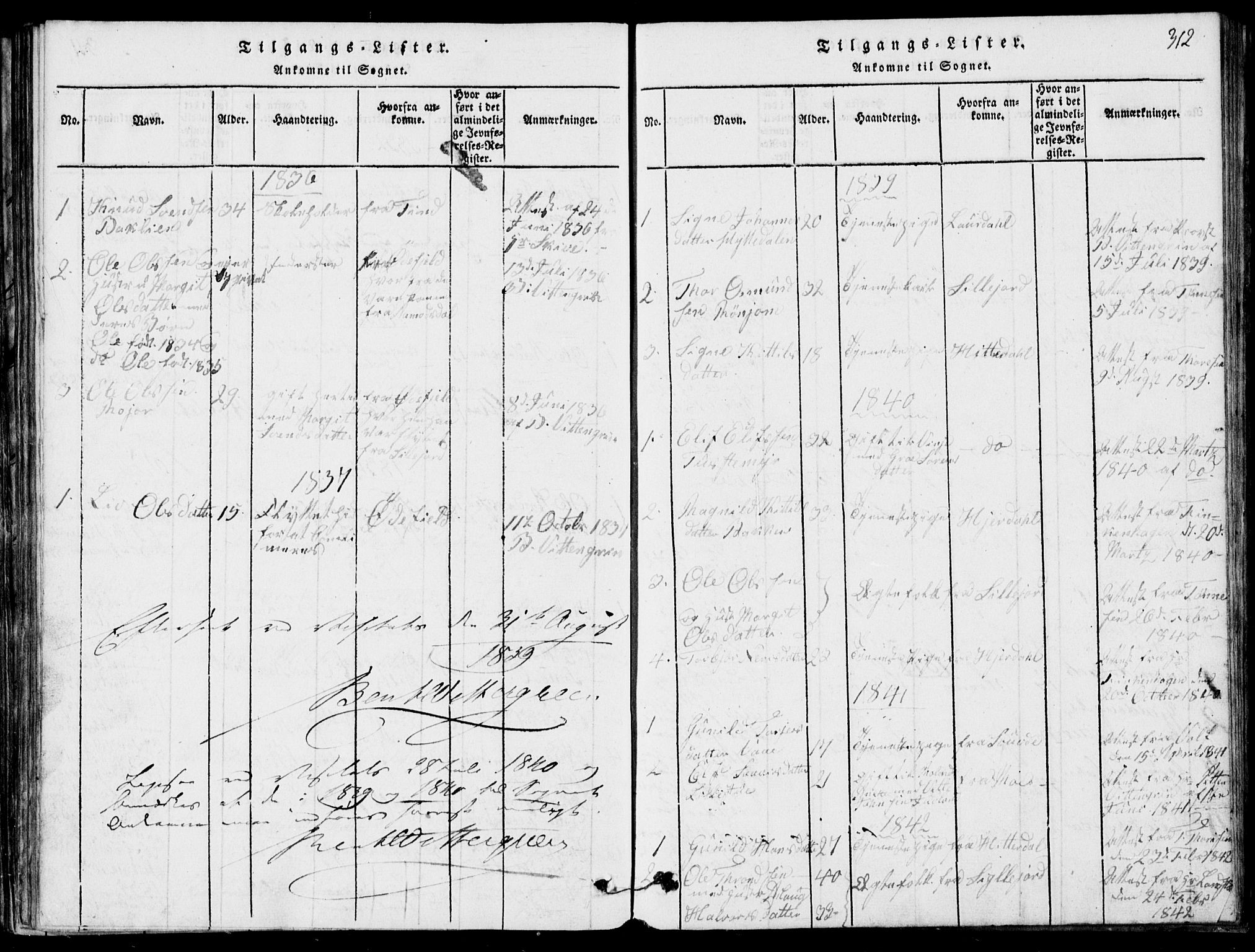 Rauland kirkebøker, SAKO/A-292/G/Ga/L0001: Parish register (copy) no. I 1, 1814-1843, p. 312