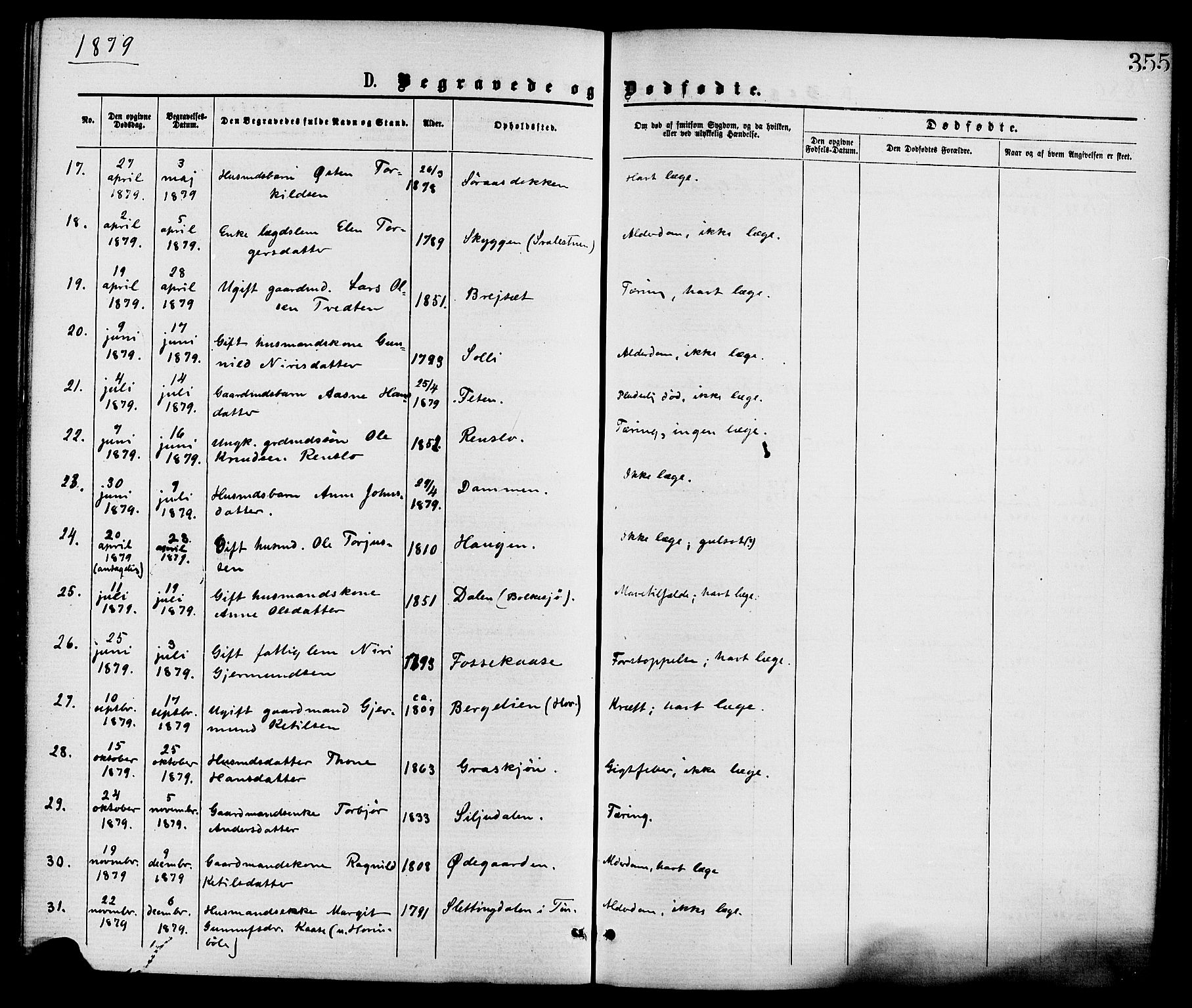 Gransherad kirkebøker, AV/SAKO-A-267/F/Fa/L0004: Parish register (official) no. I 4, 1871-1886, p. 355