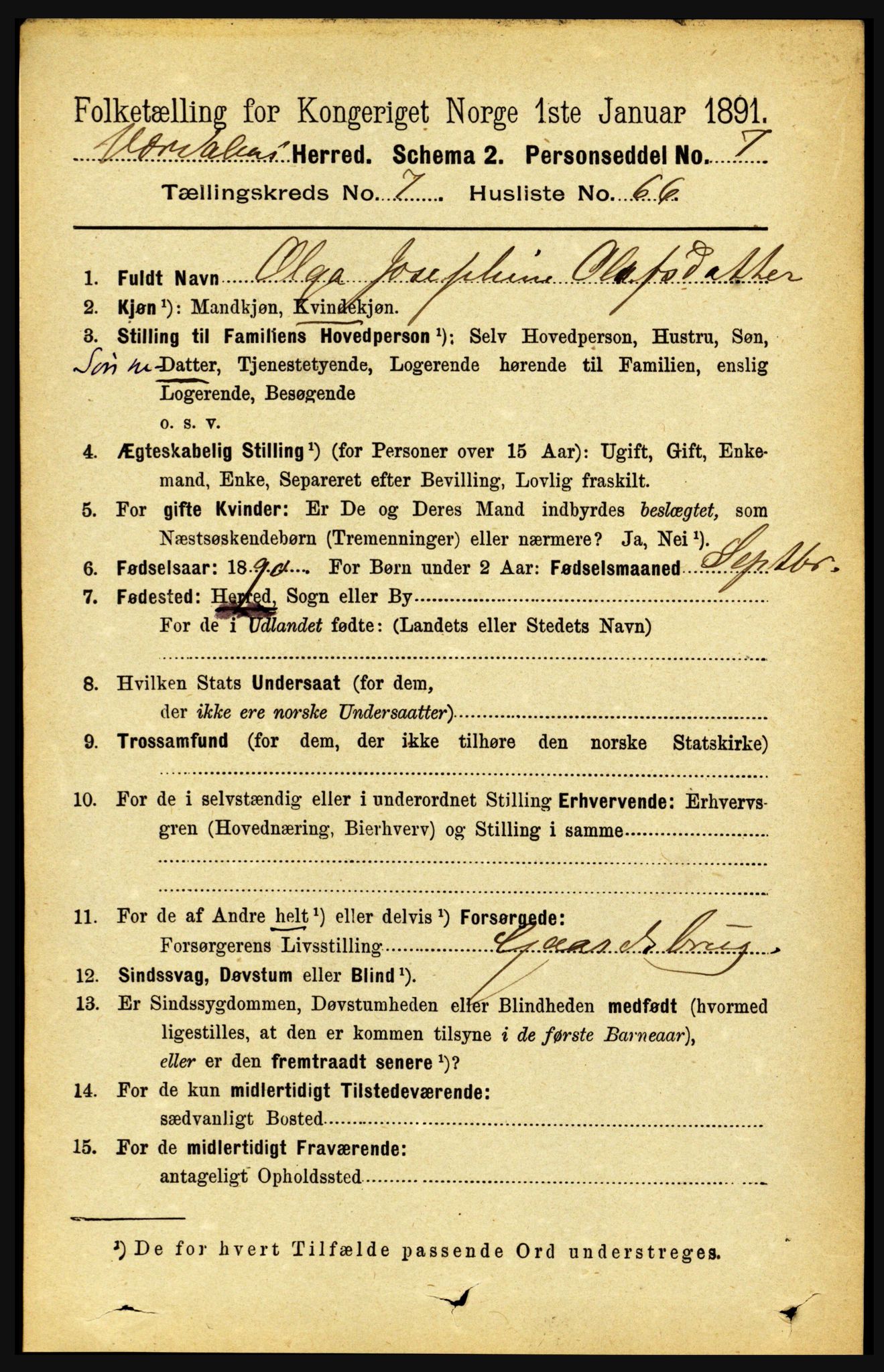 RA, 1891 census for 1721 Verdal, 1891, p. 4330