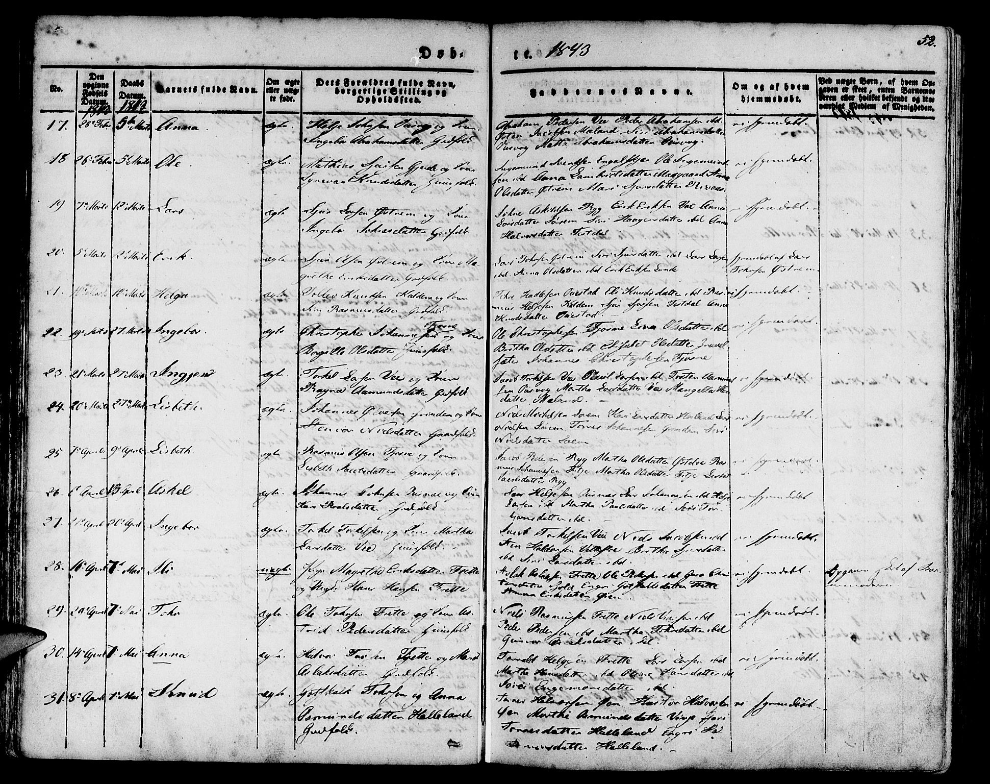 Etne sokneprestembete, AV/SAB-A-75001/H/Haa: Parish register (official) no. A 7, 1831-1847, p. 52