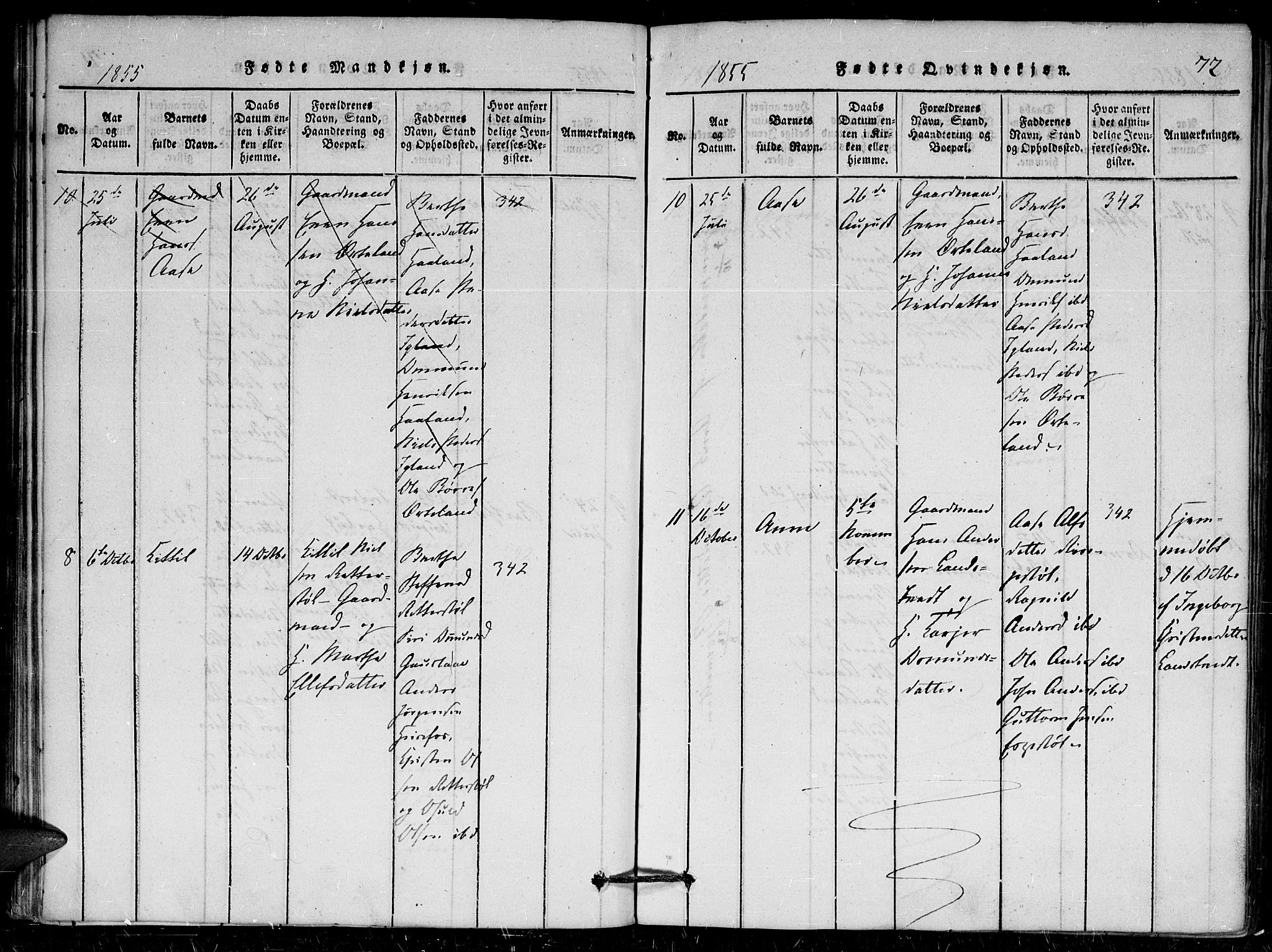 Herefoss sokneprestkontor, AV/SAK-1111-0019/F/Fa/Faa/L0001: Parish register (official) no. A 1, 1816-1860, p. 72