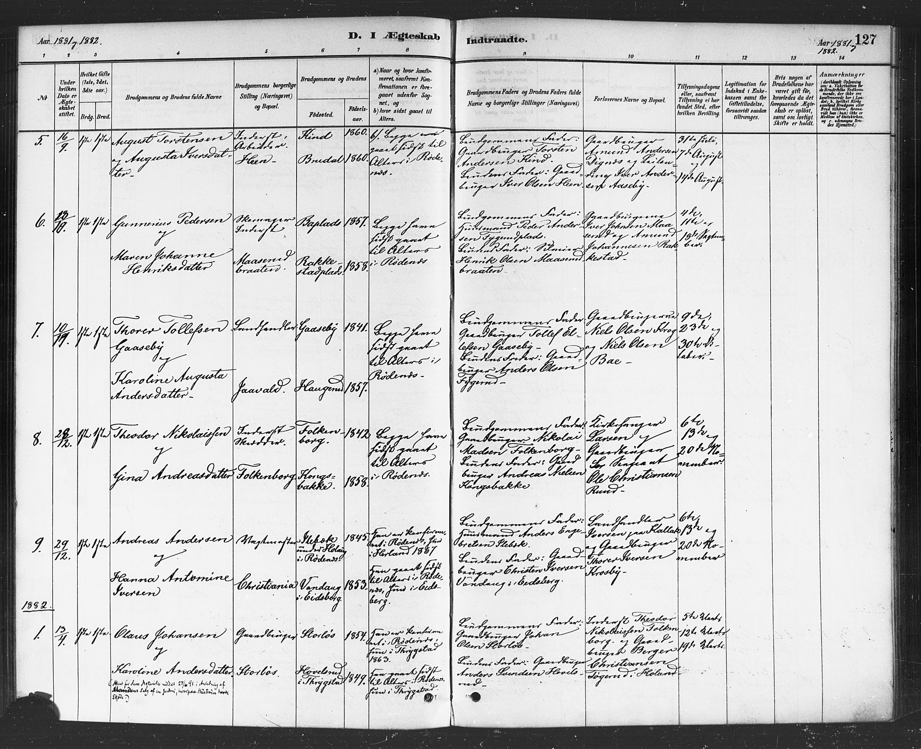 Rødenes prestekontor Kirkebøker, AV/SAO-A-2005/F/Fa/L0009: Parish register (official) no. I 9, 1880-1889, p. 127