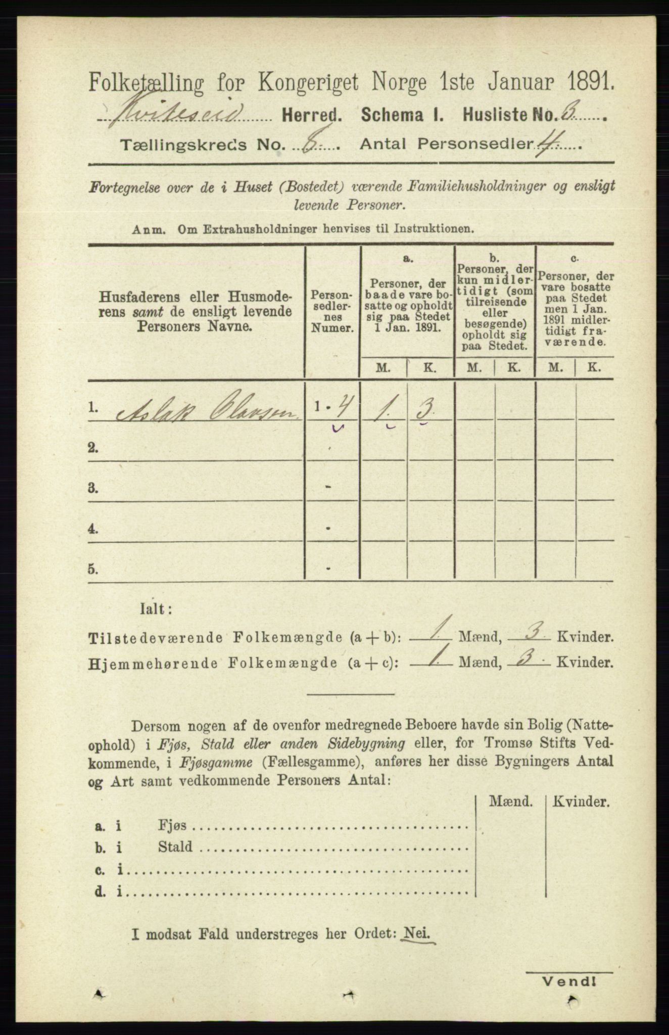 RA, 1891 census for 0829 Kviteseid, 1891, p. 1551