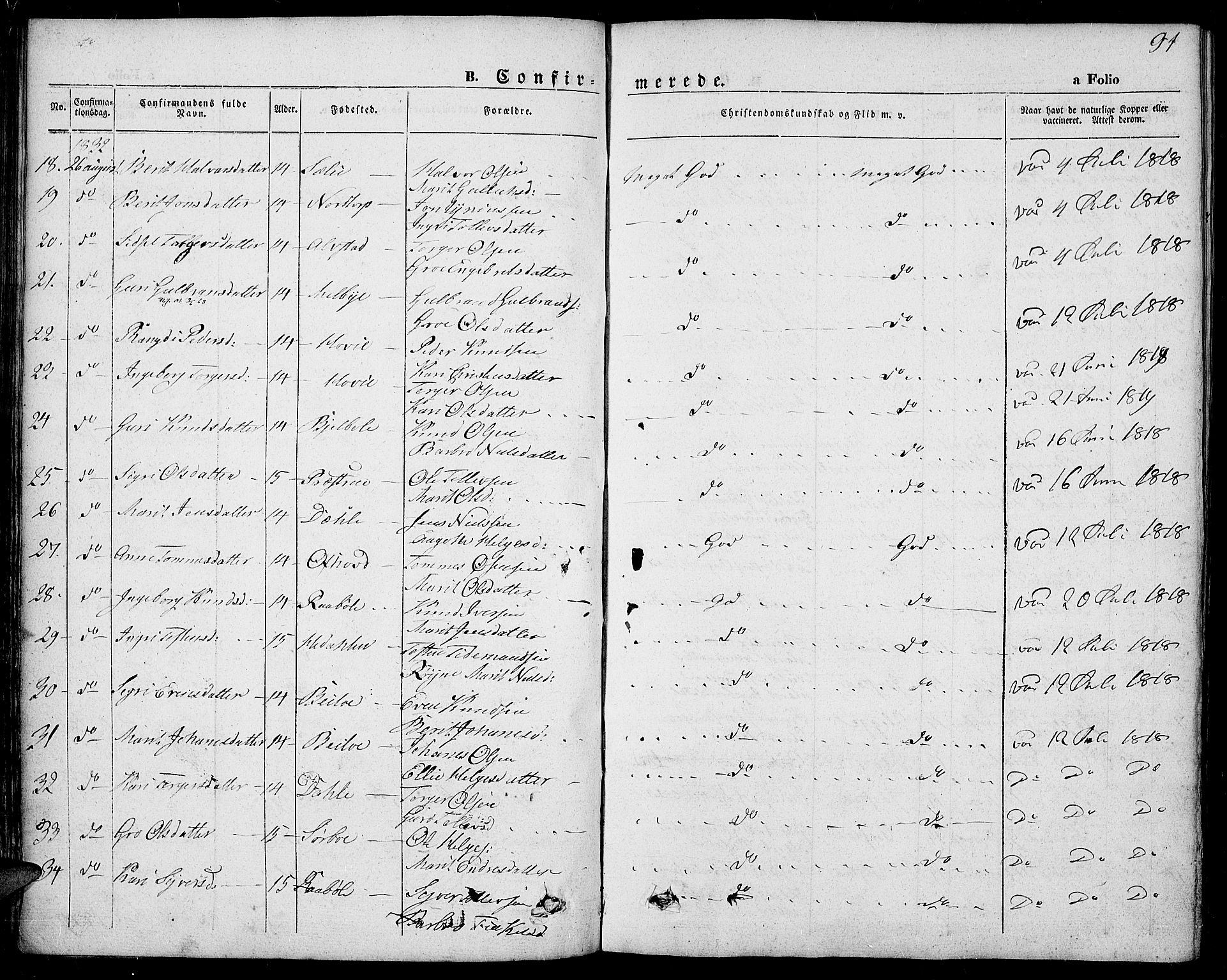 Slidre prestekontor, SAH/PREST-134/H/Ha/Haa/L0004: Parish register (official) no. 4, 1831-1848, p. 91