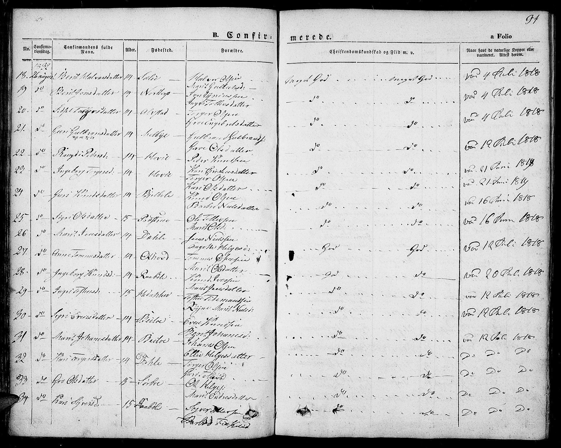 Slidre prestekontor, AV/SAH-PREST-134/H/Ha/Haa/L0004: Parish register (official) no. 4, 1831-1848, p. 91