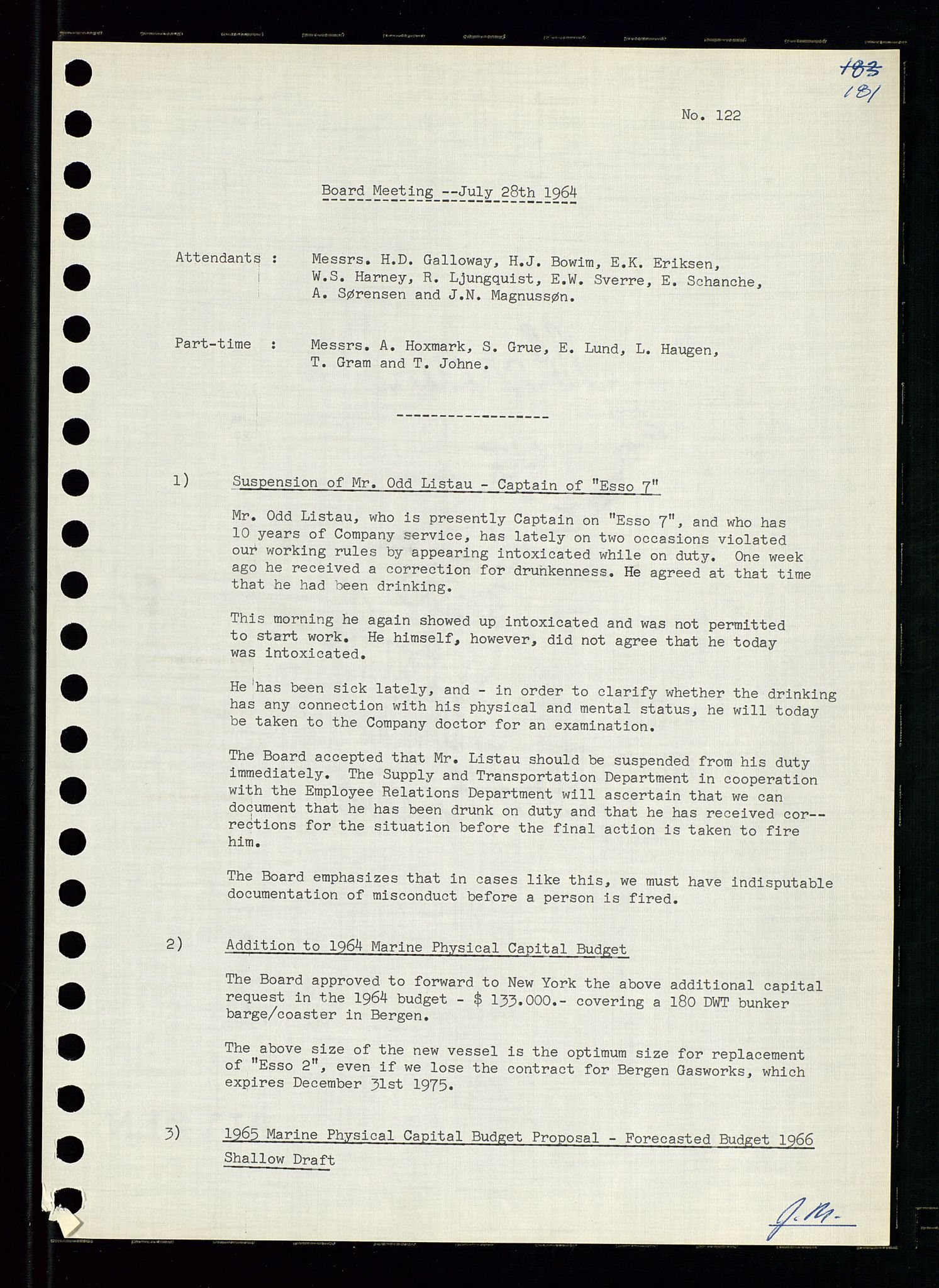 Pa 0982 - Esso Norge A/S, SAST/A-100448/A/Aa/L0001/0004: Den administrerende direksjon Board minutes (styrereferater) / Den administrerende direksjon Board minutes (styrereferater), 1963-1964, p. 79