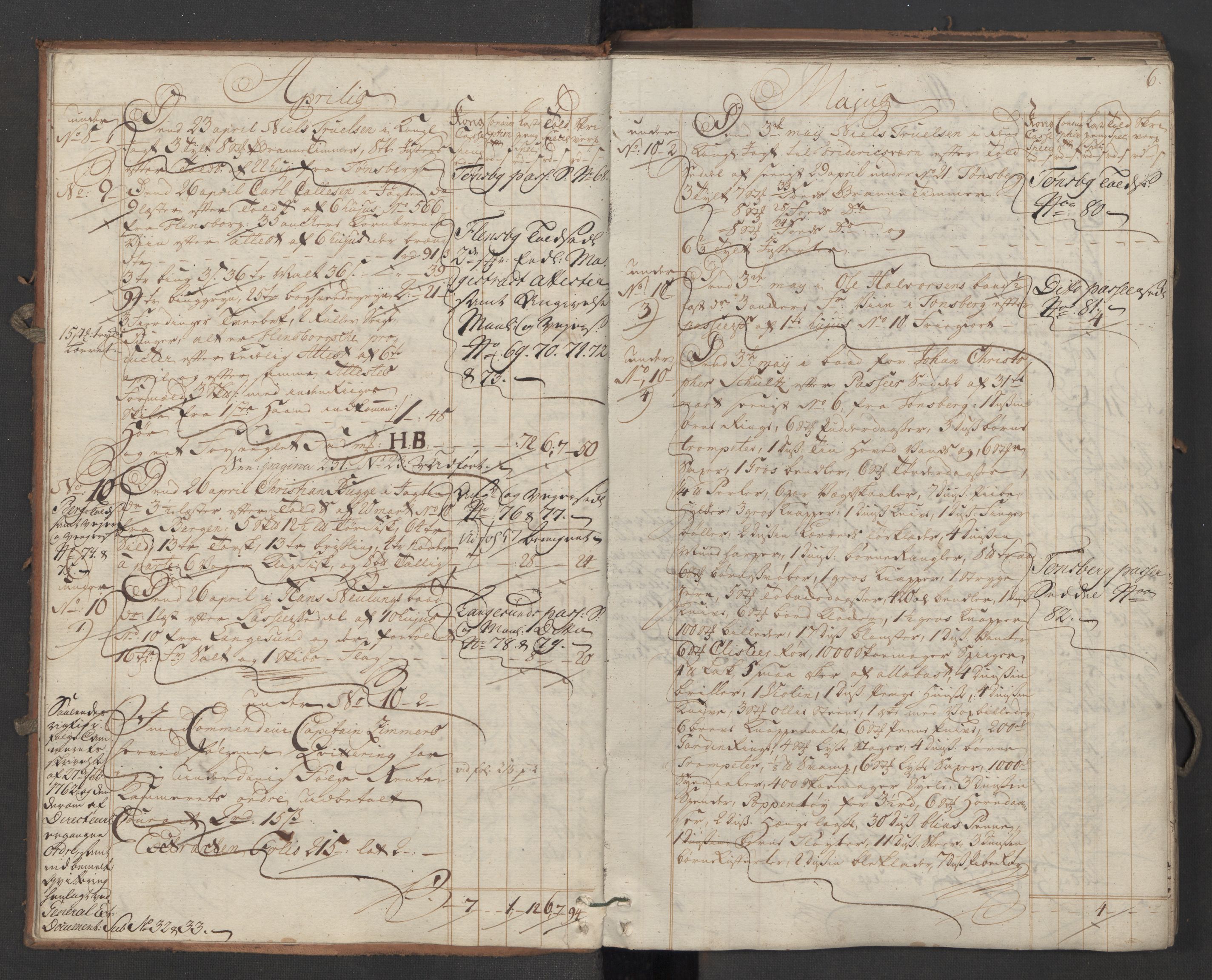 Generaltollkammeret, tollregnskaper, AV/RA-EA-5490/R11/L0038/0001: Tollregnskaper Larvik og Sandefjord / Inngående hovedtollbok, 1762, p. 5b-6a