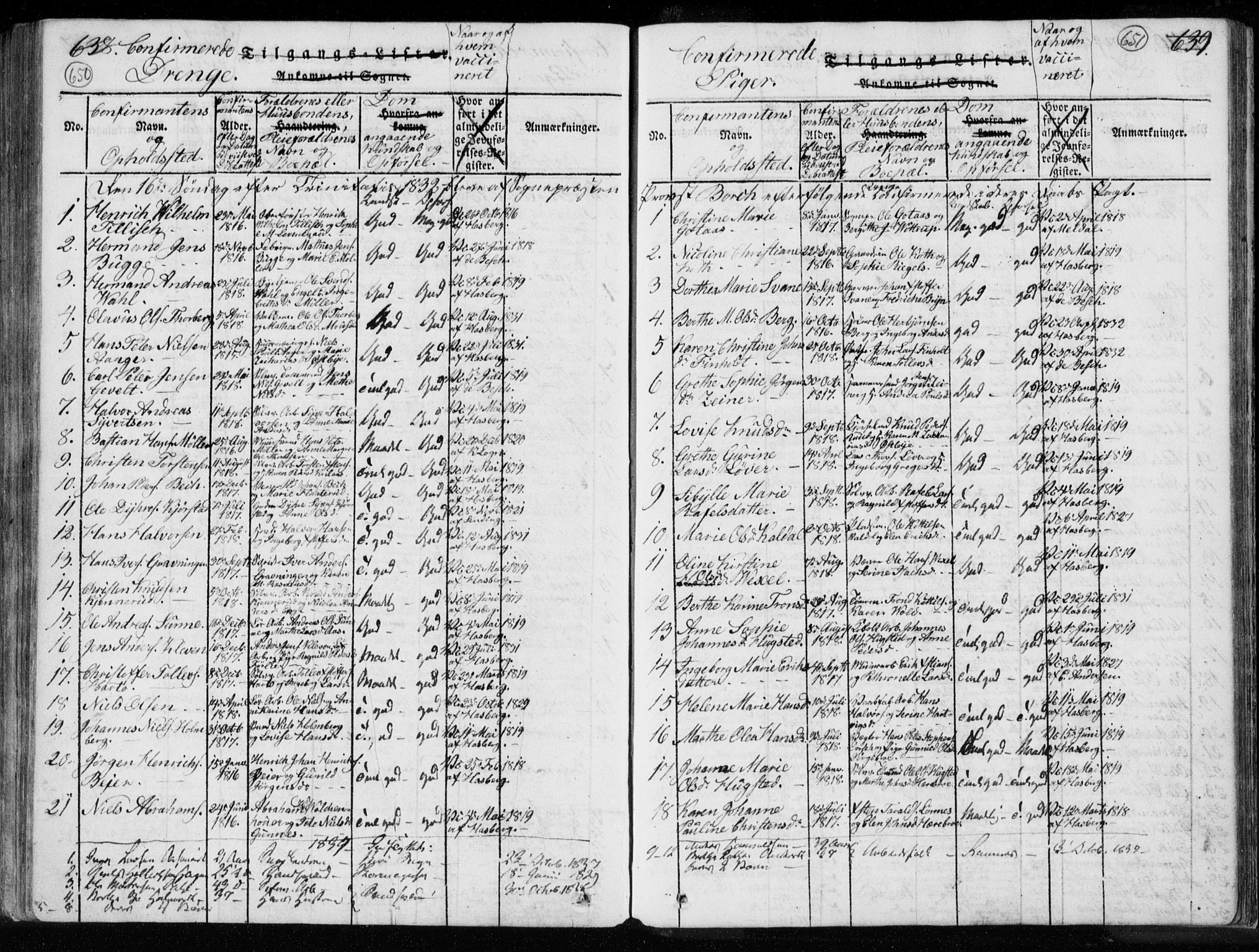 Kongsberg kirkebøker, AV/SAKO-A-22/F/Fa/L0008: Parish register (official) no. I 8, 1816-1839, p. 650-651