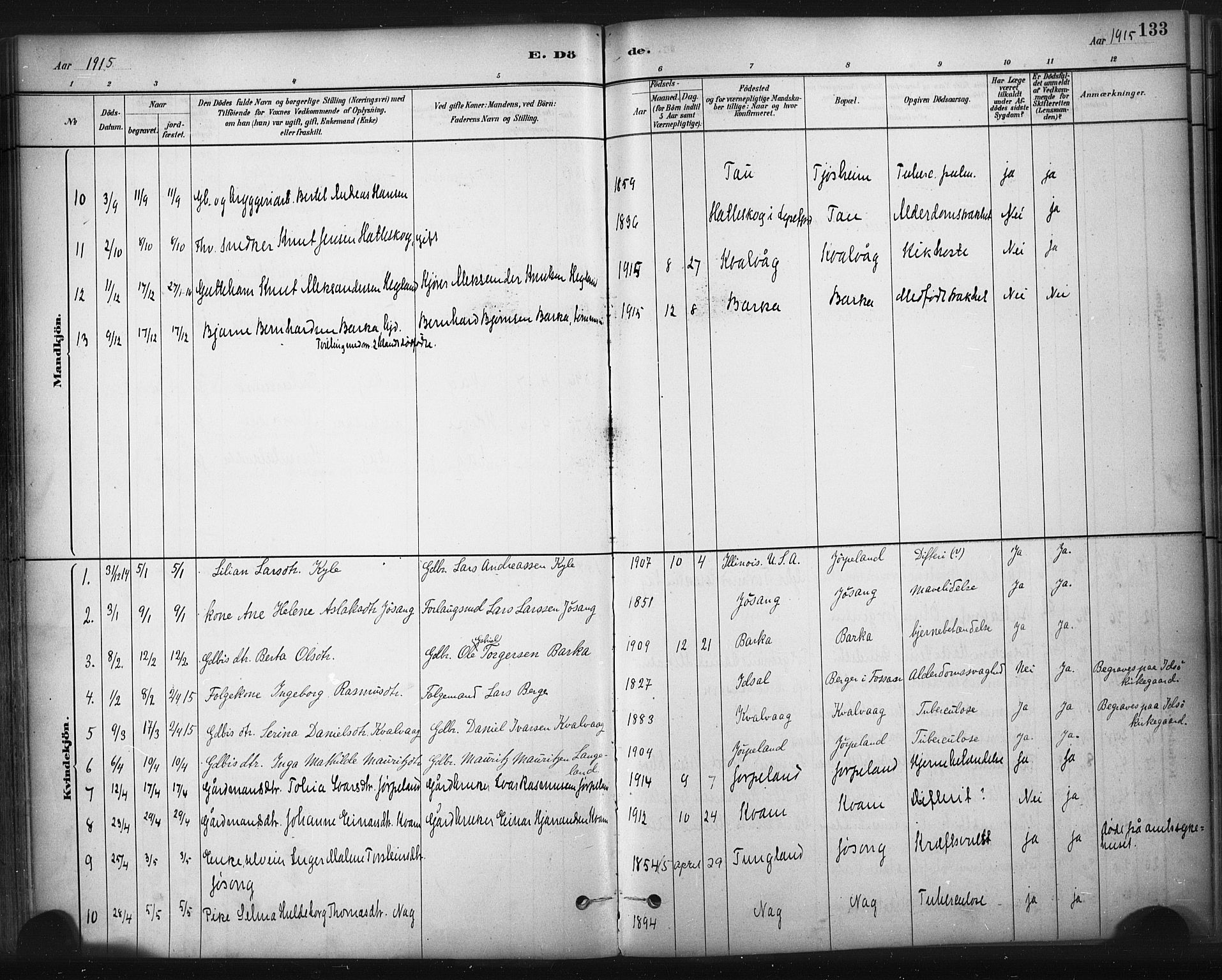 Strand sokneprestkontor, AV/SAST-A-101828/H/Ha/Haa/L0010: Parish register (official) no. A 10, 1882-1929, p. 133