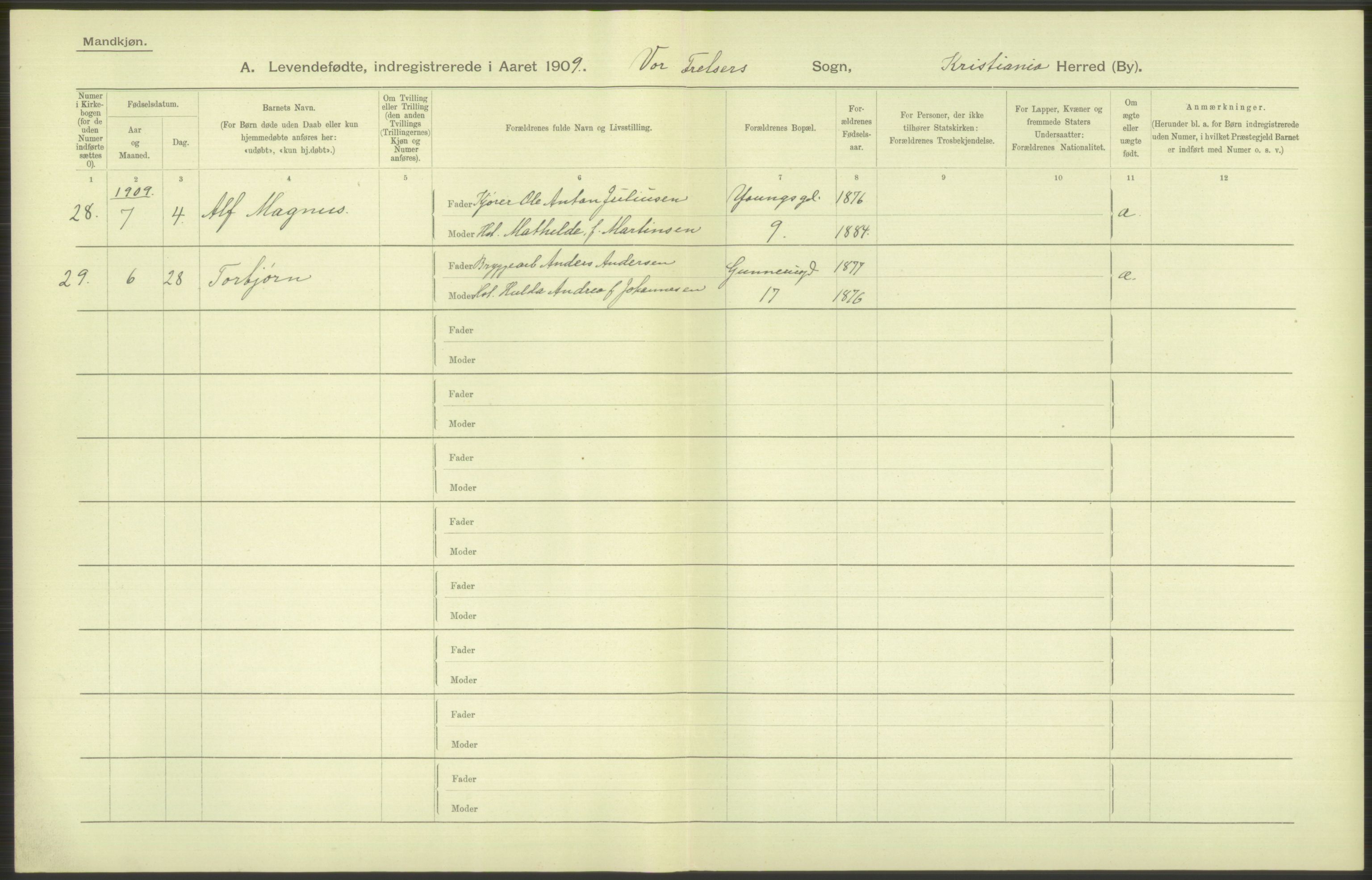 Statistisk sentralbyrå, Sosiodemografiske emner, Befolkning, AV/RA-S-2228/D/Df/Dfa/Dfag/L0007: Kristiania: Levendefødte menn og kvinner., 1909, p. 114