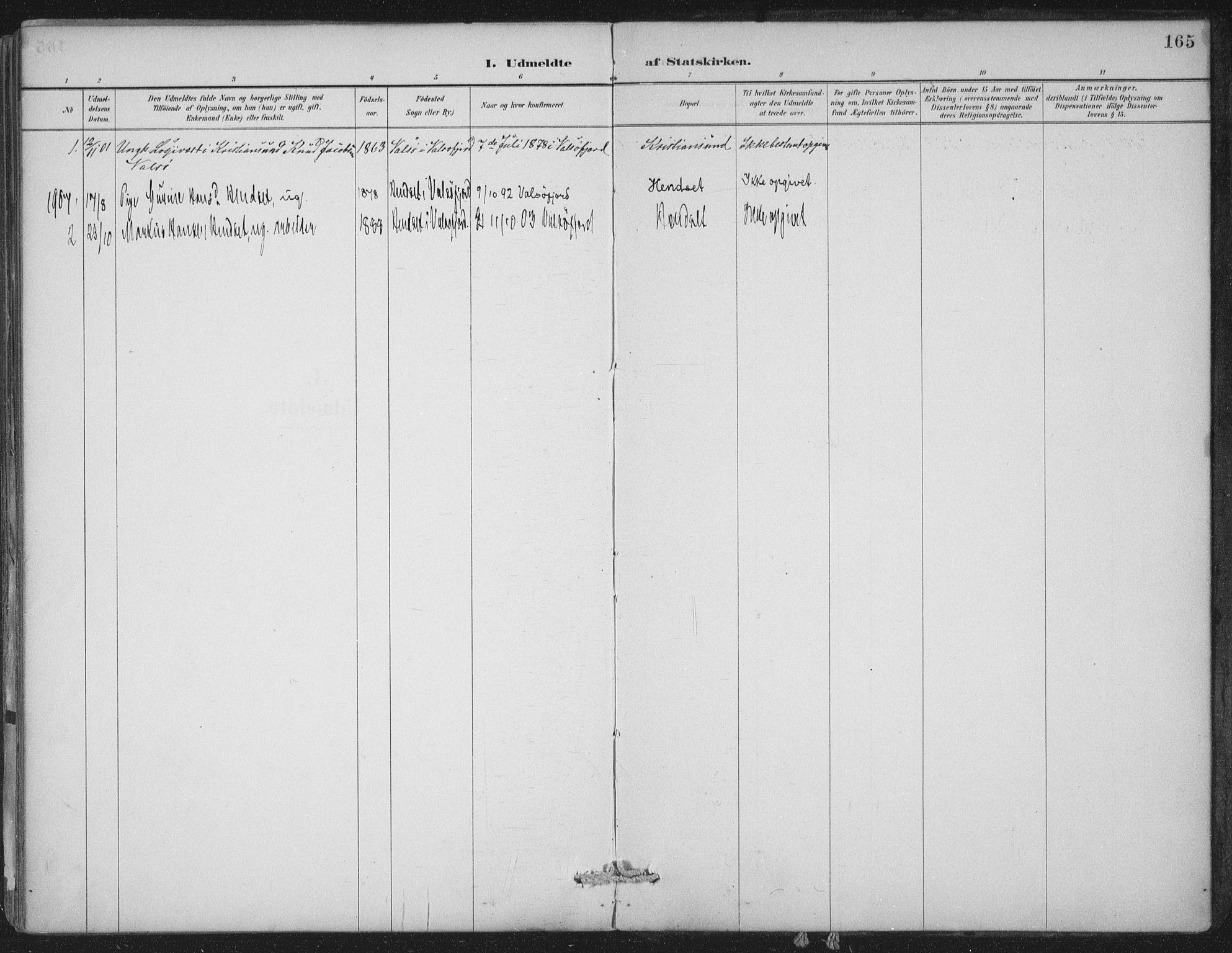 Ministerialprotokoller, klokkerbøker og fødselsregistre - Møre og Romsdal, SAT/A-1454/580/L0925: Parish register (official) no. 580A02, 1888-1913, p. 165