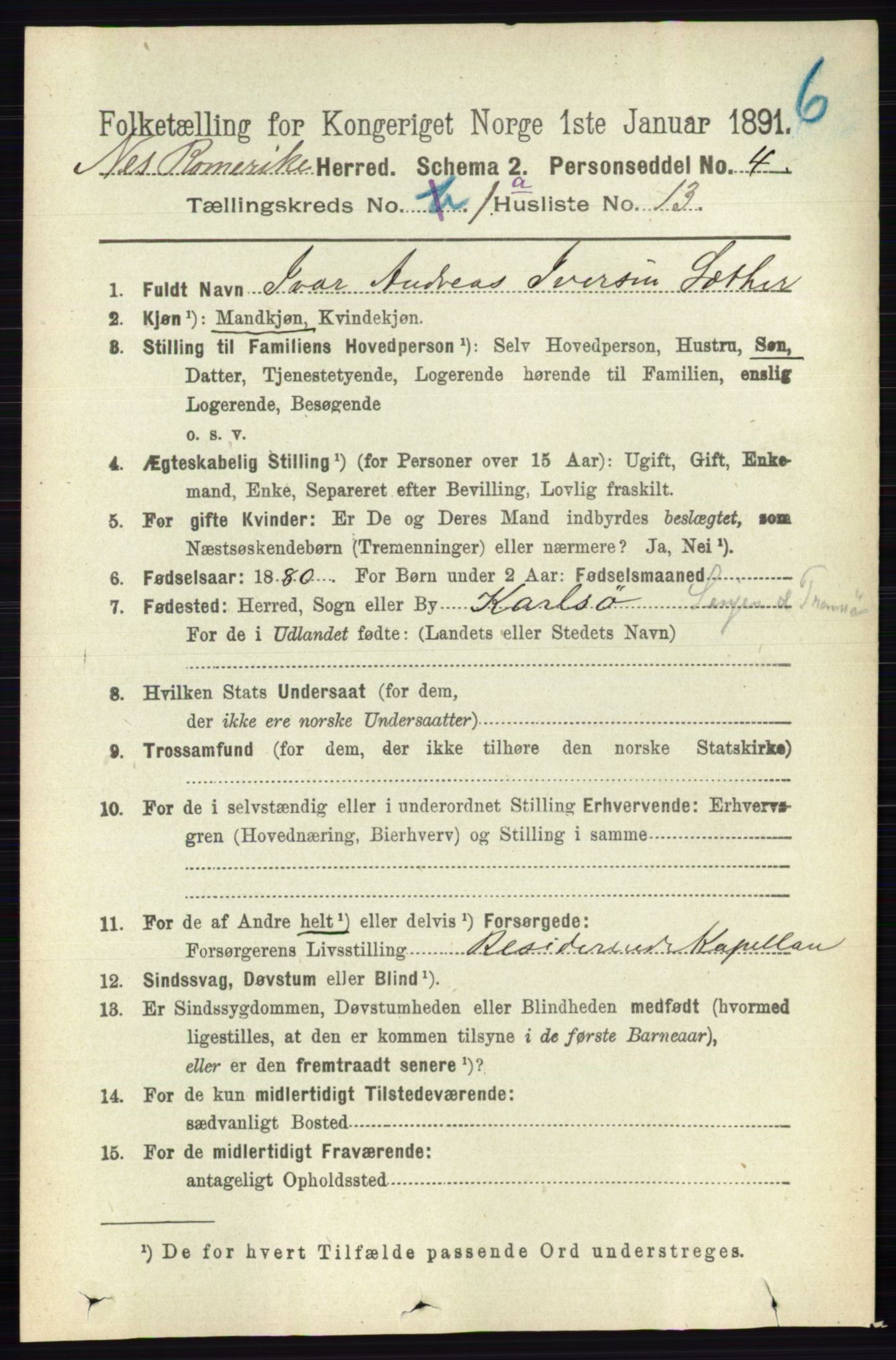 RA, 1891 census for 0236 Nes, 1891, p. 189