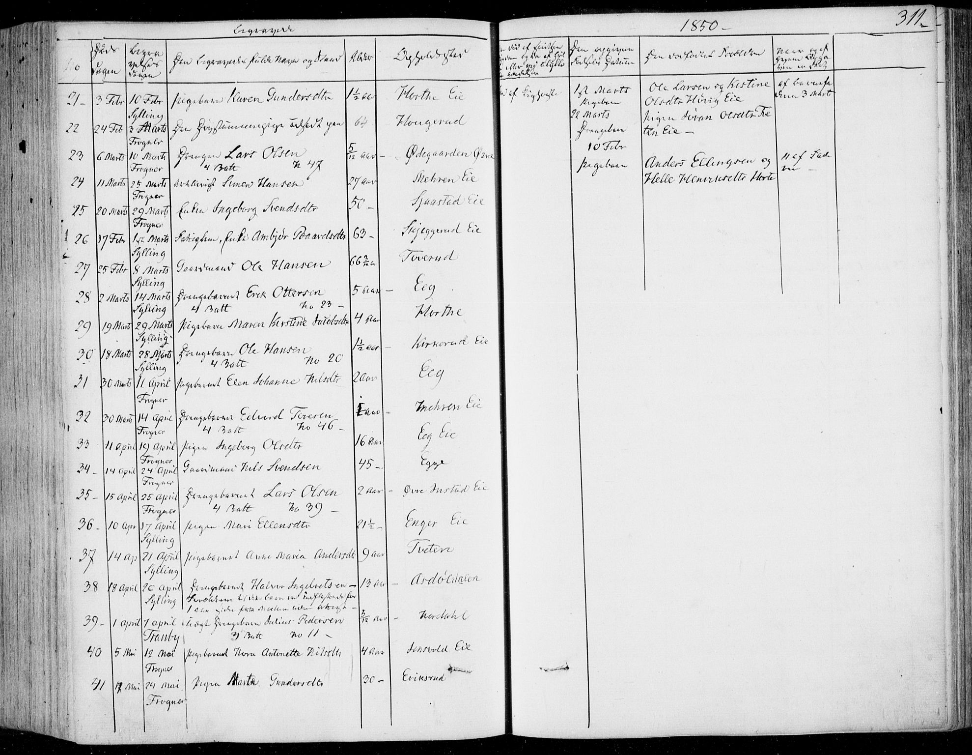 Lier kirkebøker, AV/SAKO-A-230/F/Fa/L0011: Parish register (official) no. I 11, 1843-1854, p. 311