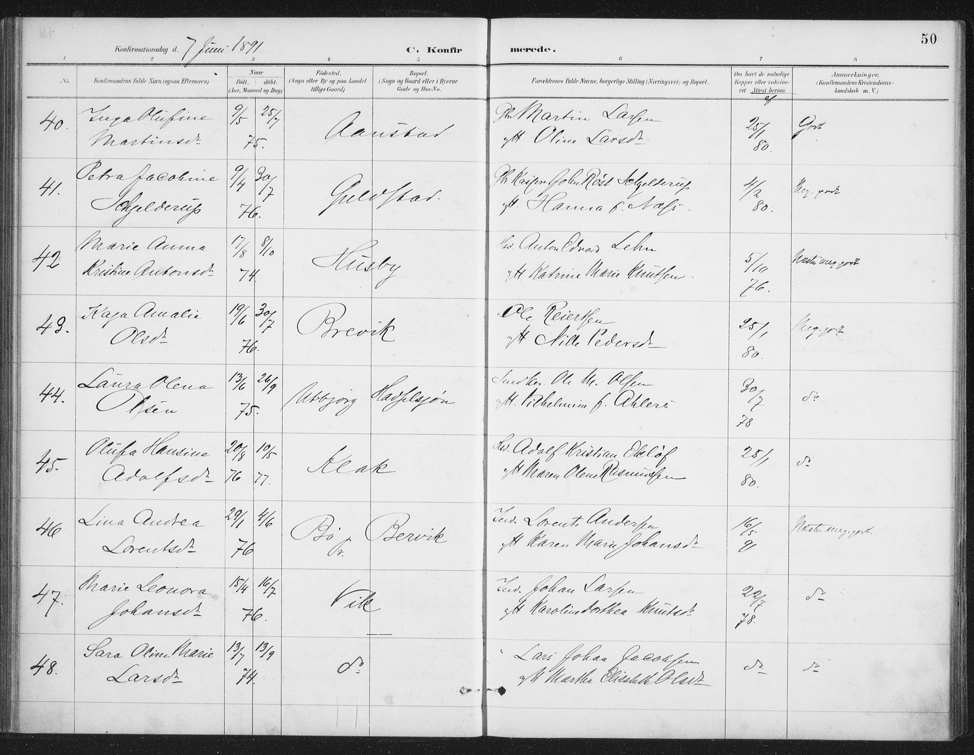 Ministerialprotokoller, klokkerbøker og fødselsregistre - Nordland, AV/SAT-A-1459/888/L1245: Parish register (official) no. 888A11, 1888-1900, p. 50