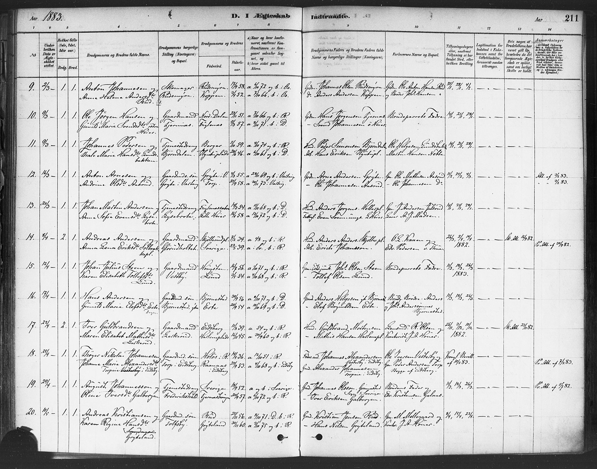 Rakkestad prestekontor Kirkebøker, AV/SAO-A-2008/F/Fa/L0012: Parish register (official) no. I 12, 1878-1893, p. 211