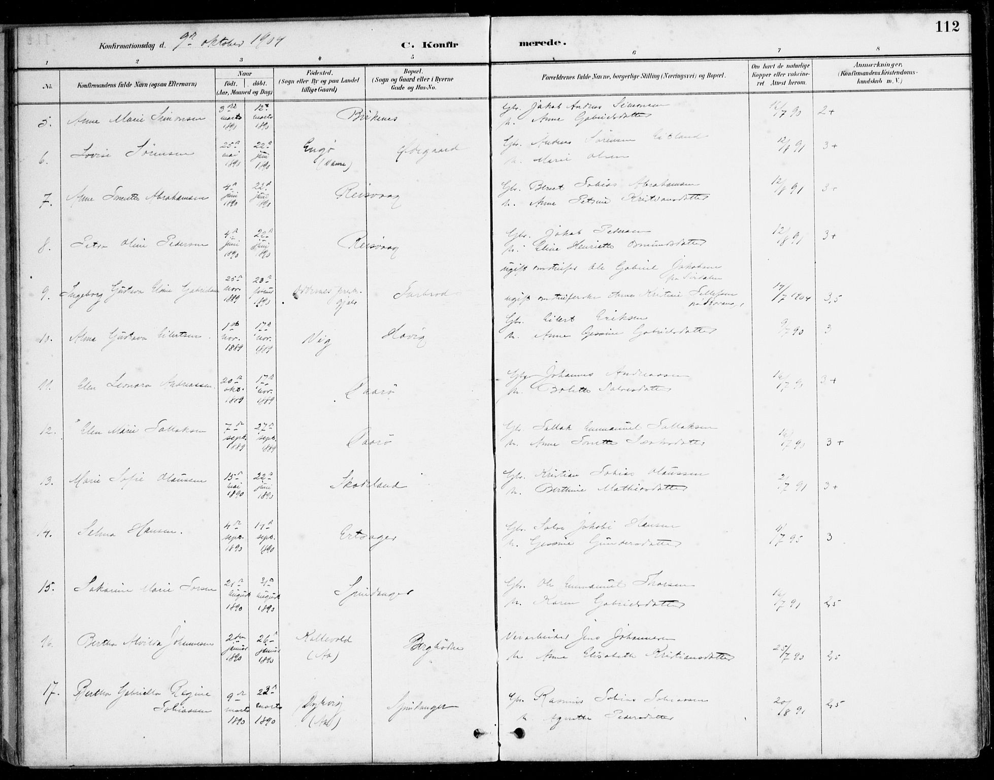 Herad sokneprestkontor, AV/SAK-1111-0018/F/Fa/Fab/L0005: Parish register (official) no. A 5, 1886-1913, p. 112