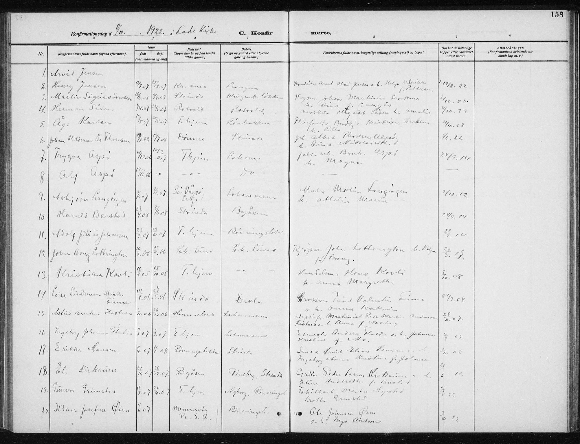 Ministerialprotokoller, klokkerbøker og fødselsregistre - Sør-Trøndelag, SAT/A-1456/606/L0314: Parish register (copy) no. 606C10, 1911-1937, p. 158