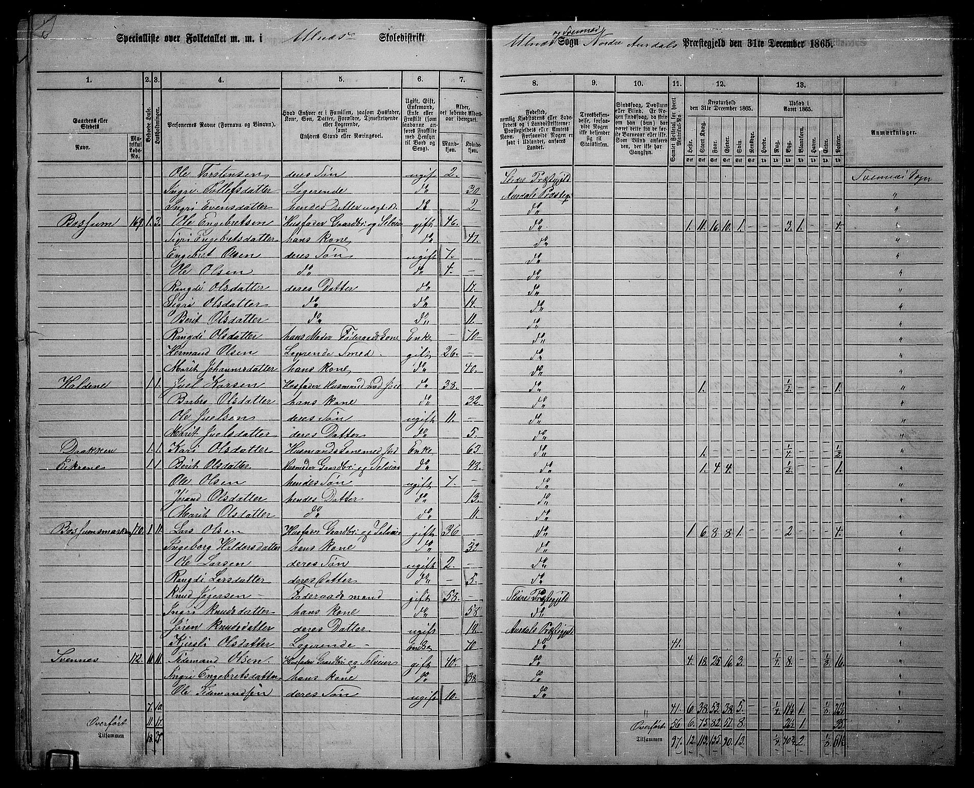 RA, 1865 census for Nord-Aurdal, 1865, p. 125