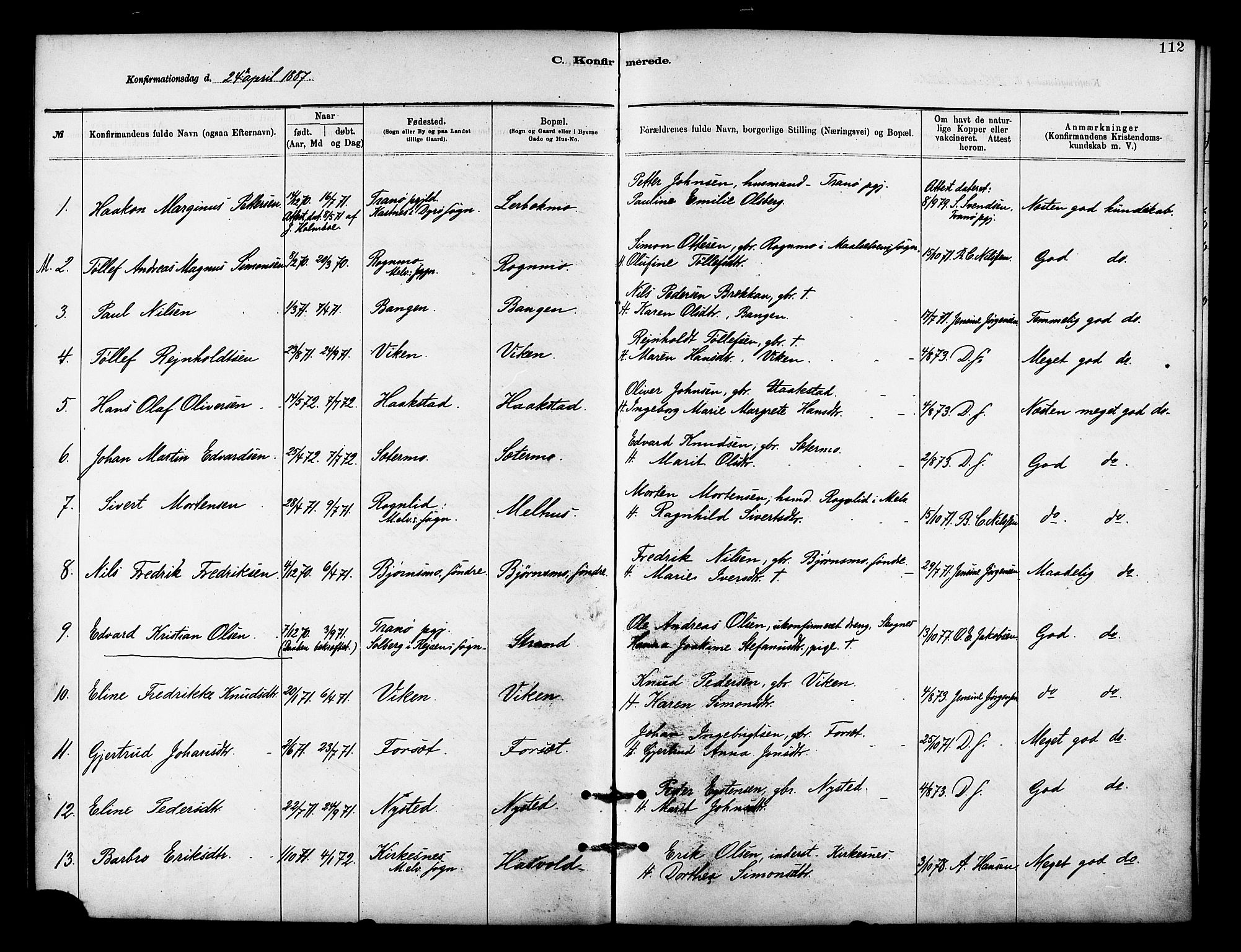 Målselv sokneprestembete, SATØ/S-1311/G/Ga/Gaa/L0009kirke: Parish register (official) no. 9, 1878-1889, p. 112