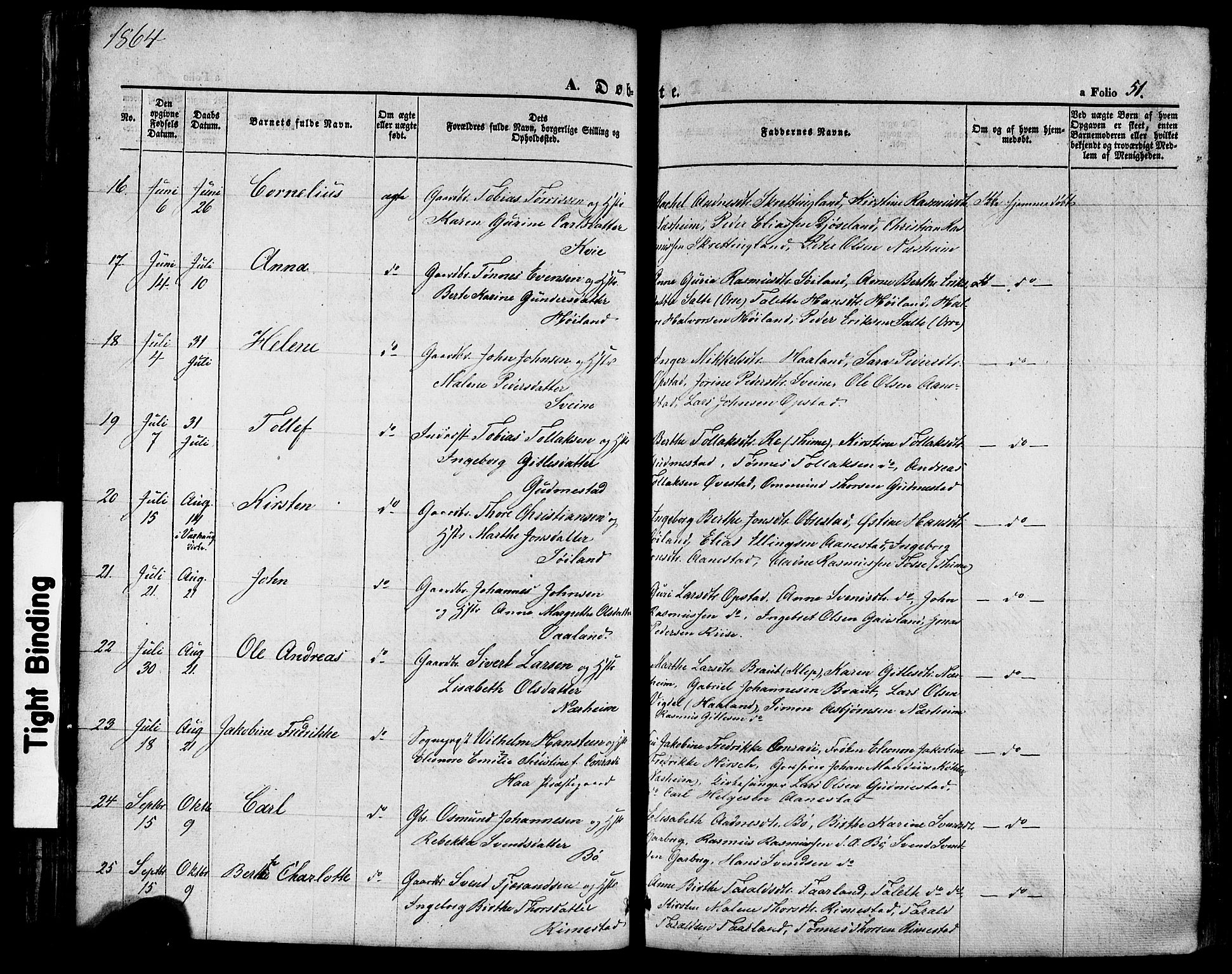 Hå sokneprestkontor, AV/SAST-A-101801/001/30BA/L0008: Parish register (official) no. A 7, 1853-1878, p. 51