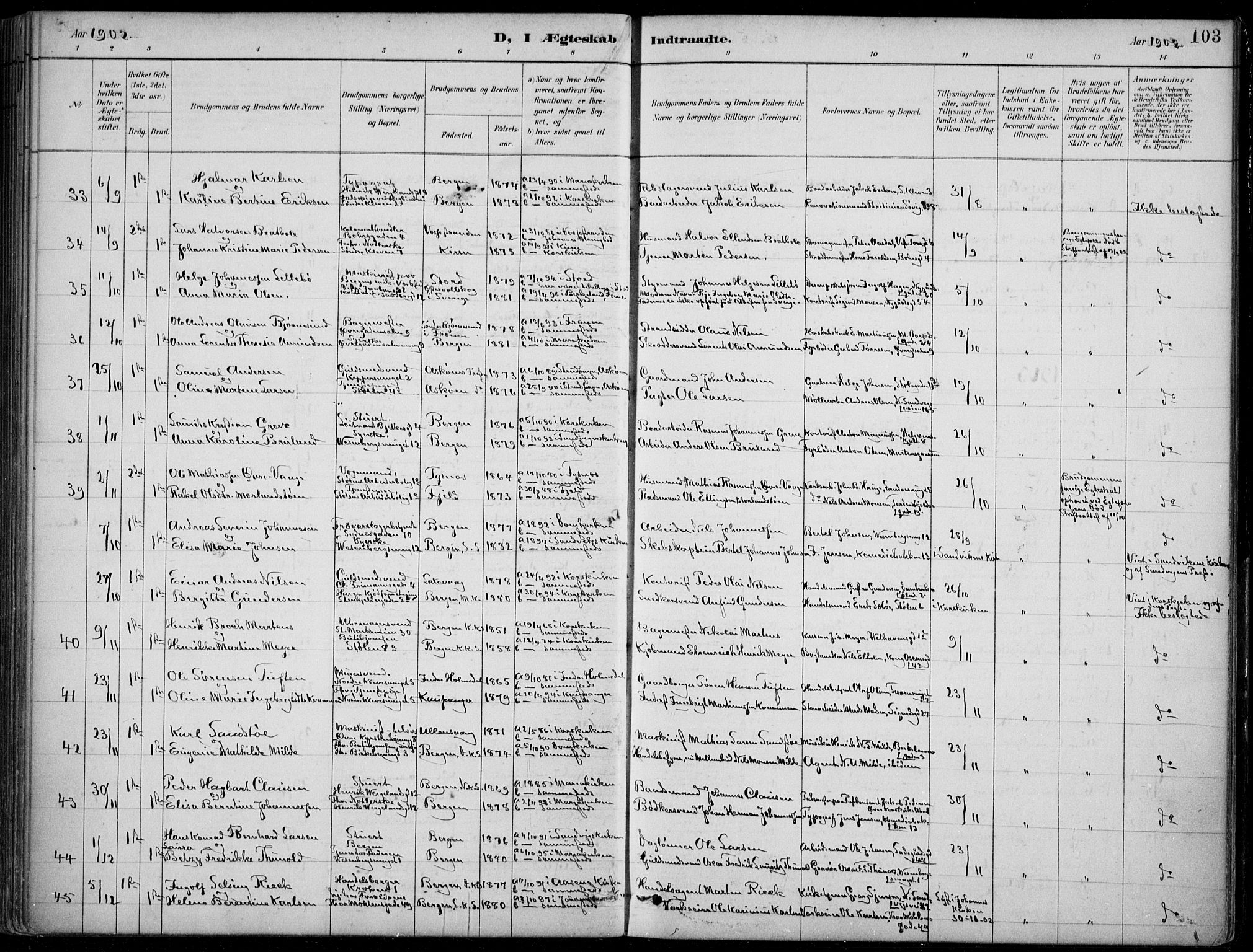 Mariakirken Sokneprestembete, AV/SAB-A-76901/H/Hab/L0008: Parish register (copy) no. A 8, 1889-1908, p. 103
