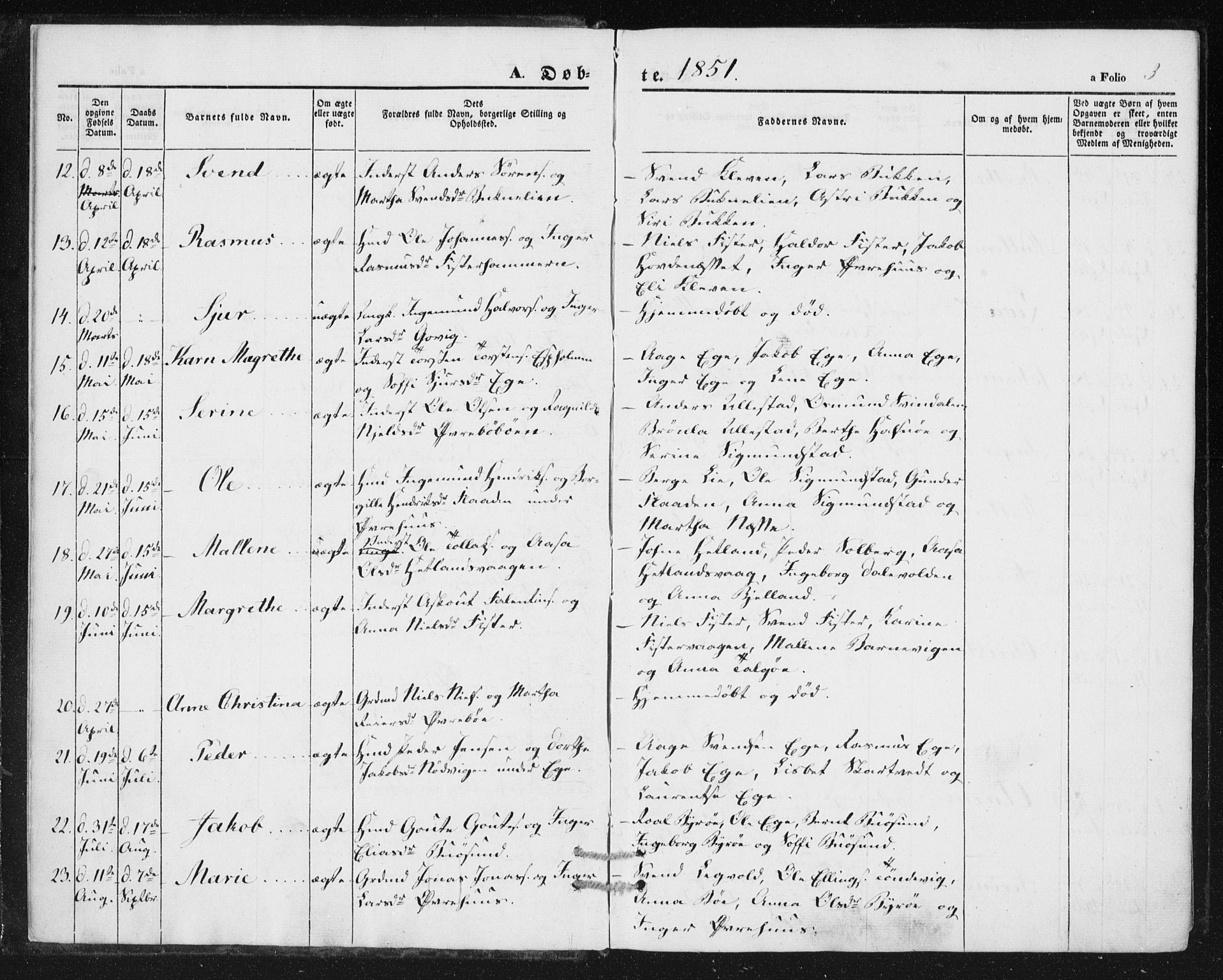 Hjelmeland sokneprestkontor, AV/SAST-A-101843/01/IV/L0010: Parish register (official) no. A 10, 1851-1871, p. 3