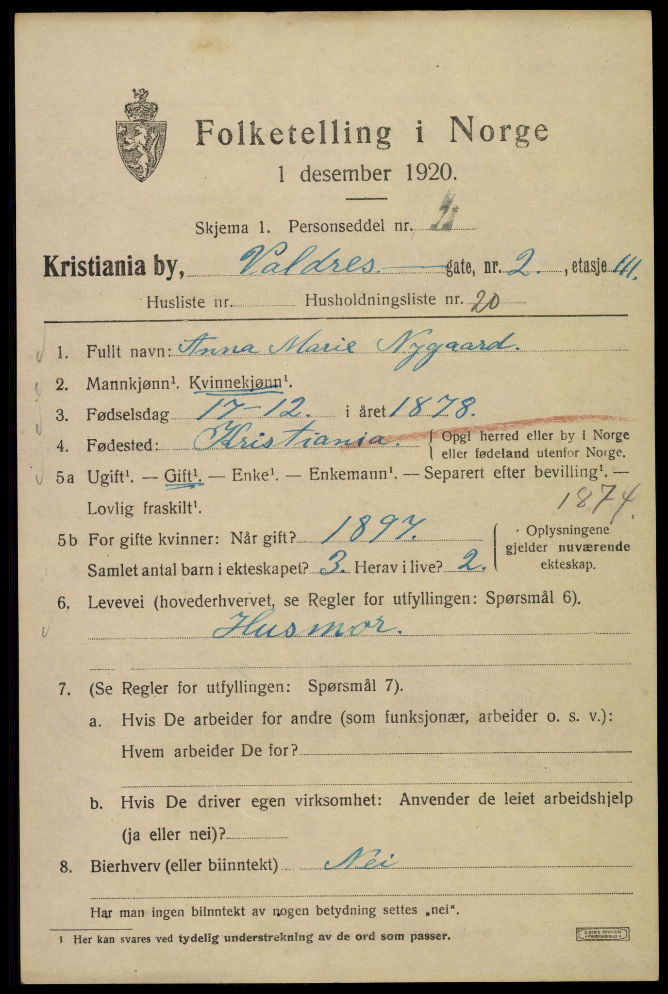 SAO, 1920 census for Kristiania, 1920, p. 627723