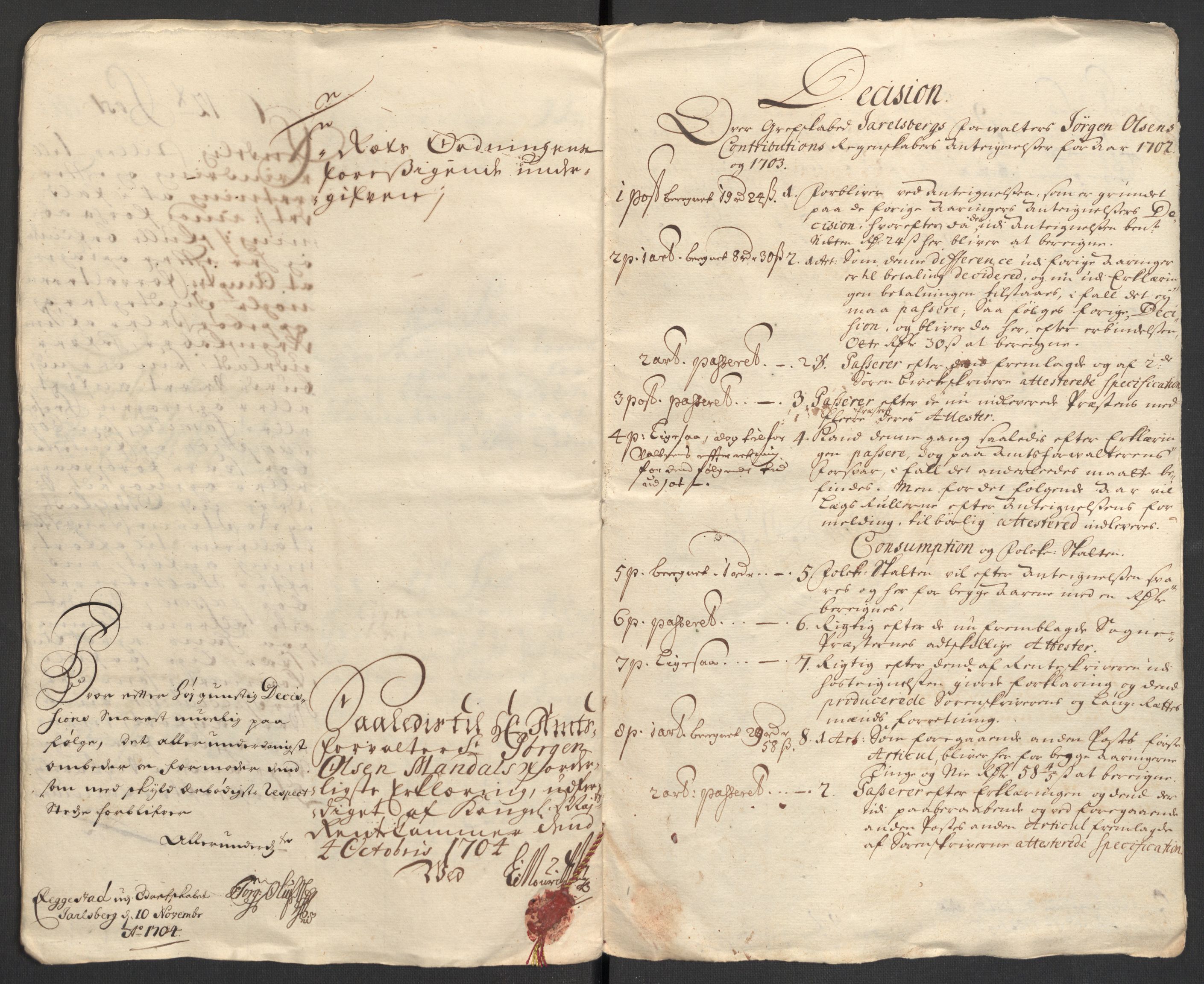 Rentekammeret inntil 1814, Reviderte regnskaper, Fogderegnskap, AV/RA-EA-4092/R32/L1871: Fogderegnskap Jarlsberg grevskap, 1703-1705, p. 149