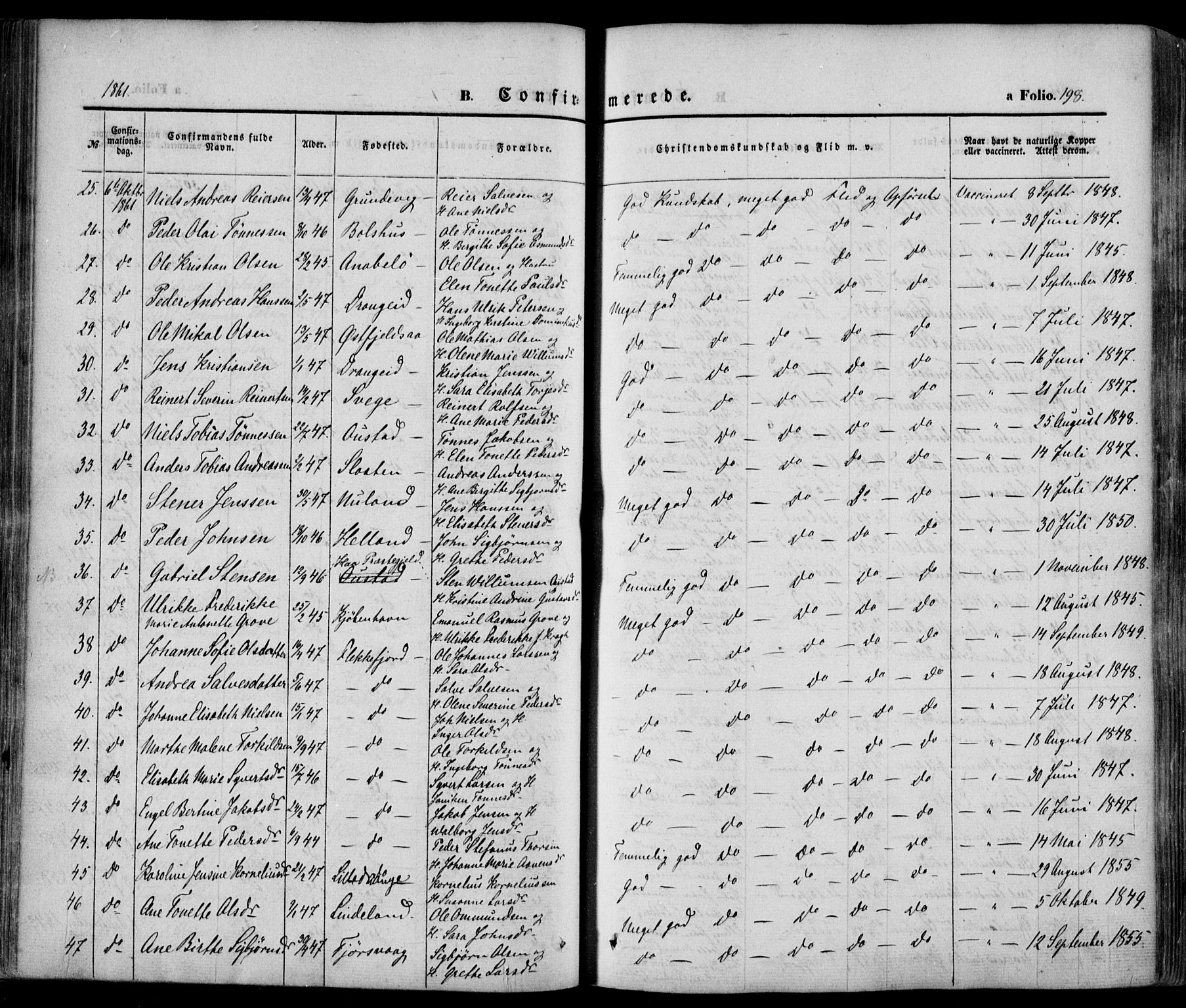 Flekkefjord sokneprestkontor, AV/SAK-1111-0012/F/Fa/Fac/L0005: Parish register (official) no. A 5, 1849-1875, p. 198