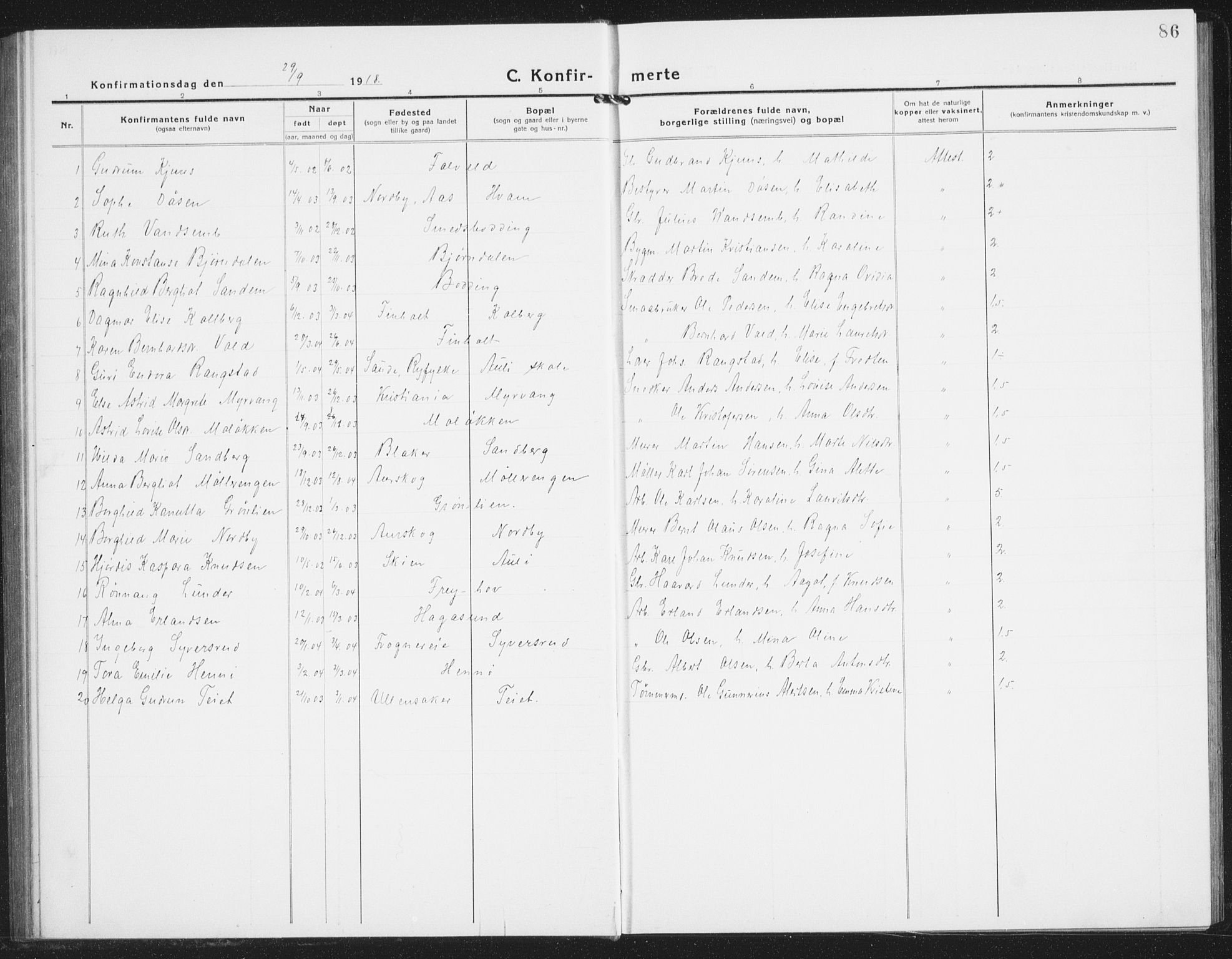 Nes prestekontor Kirkebøker, AV/SAO-A-10410/G/Gb/L0002: Parish register (copy) no. II 2, 1918-1942, p. 86