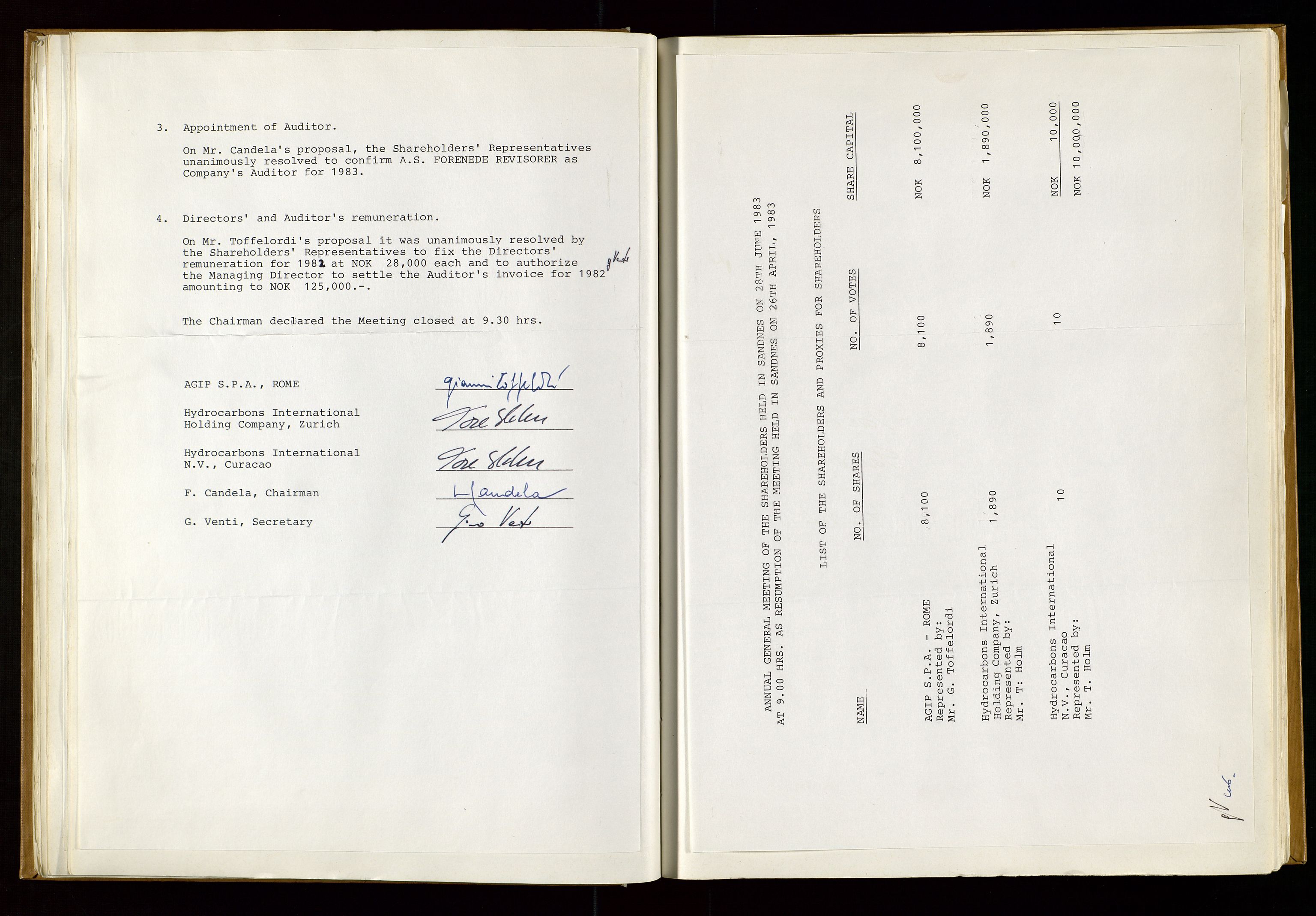 Pa 1583 - Norsk Agip AS, AV/SAST-A-102138/A/Aa/L0001: General assembly and Board of Directors meeting minutes, 1965-1990