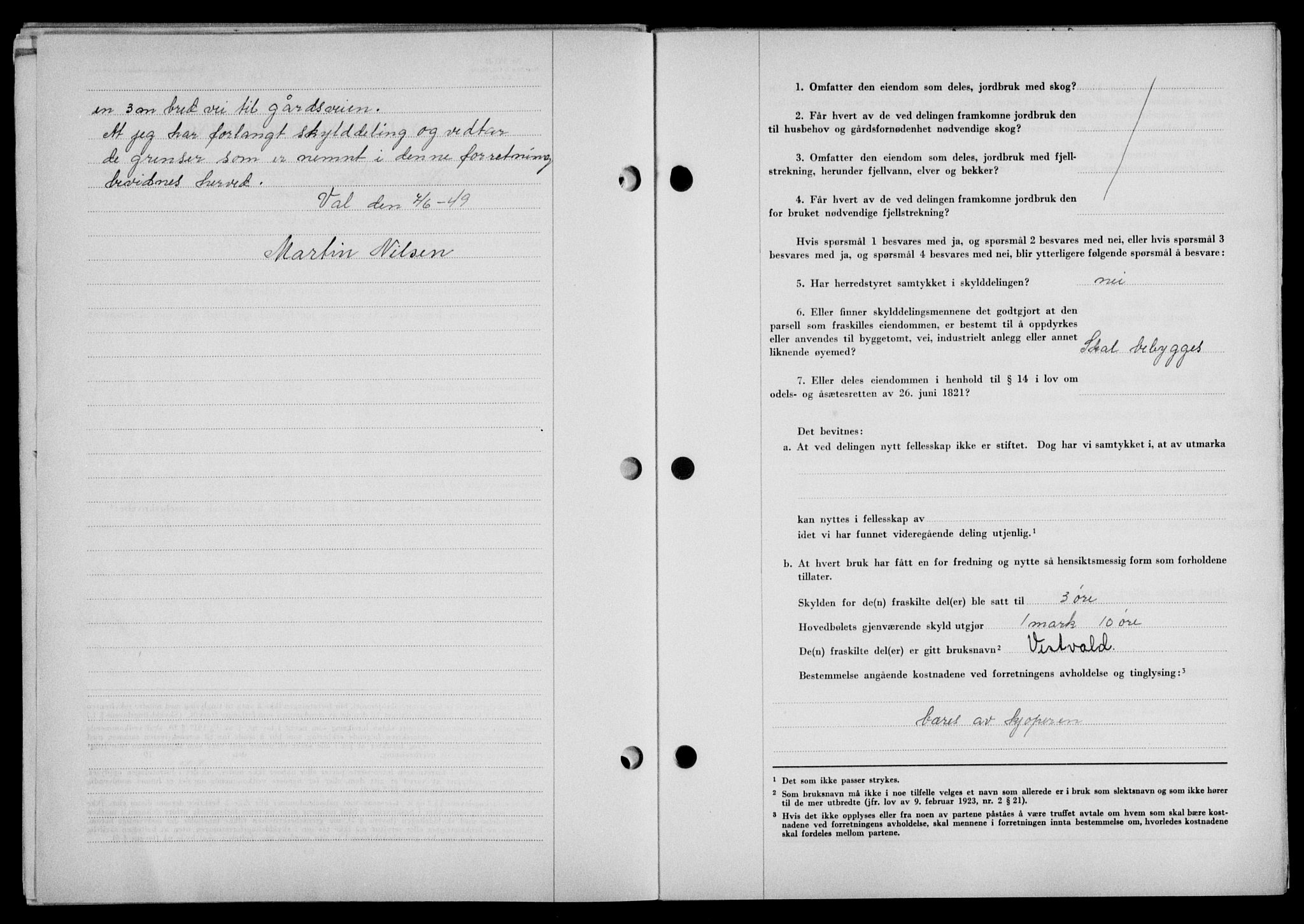 Lofoten sorenskriveri, SAT/A-0017/1/2/2C/L0021a: Mortgage book no. 21a, 1949-1949, Diary no: : 1397/1949