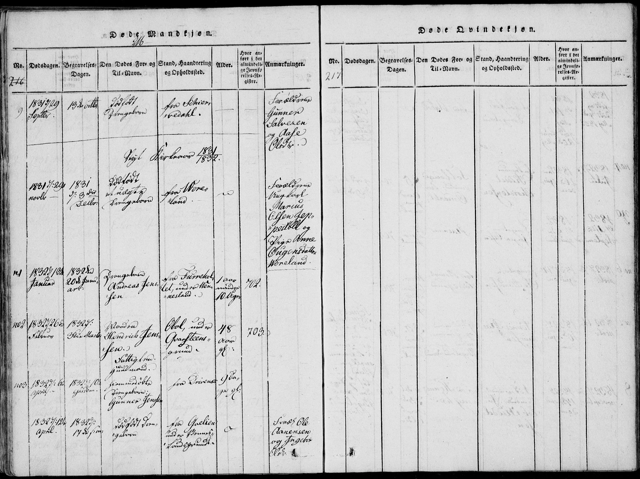 Vennesla sokneprestkontor, SAK/1111-0045/Fa/Fab/L0003: Parish register (official) no. A 3, 1820-1834, p. 216-217