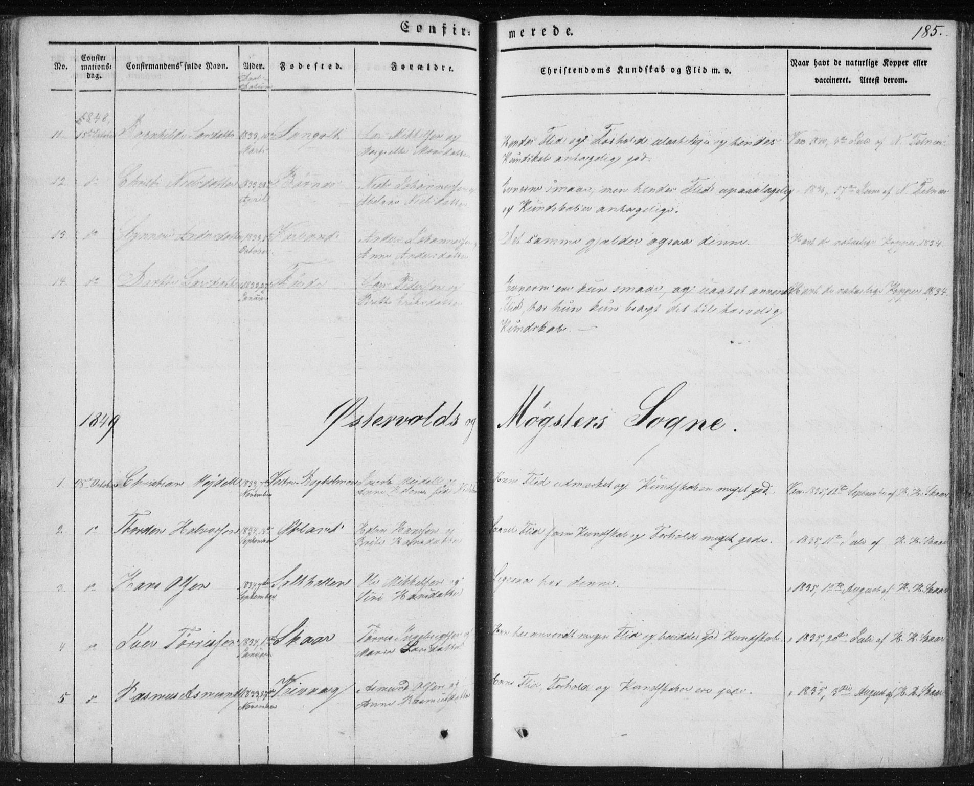 Sund sokneprestembete, SAB/A-99930: Parish register (official) no. A 13, 1835-1849, p. 185